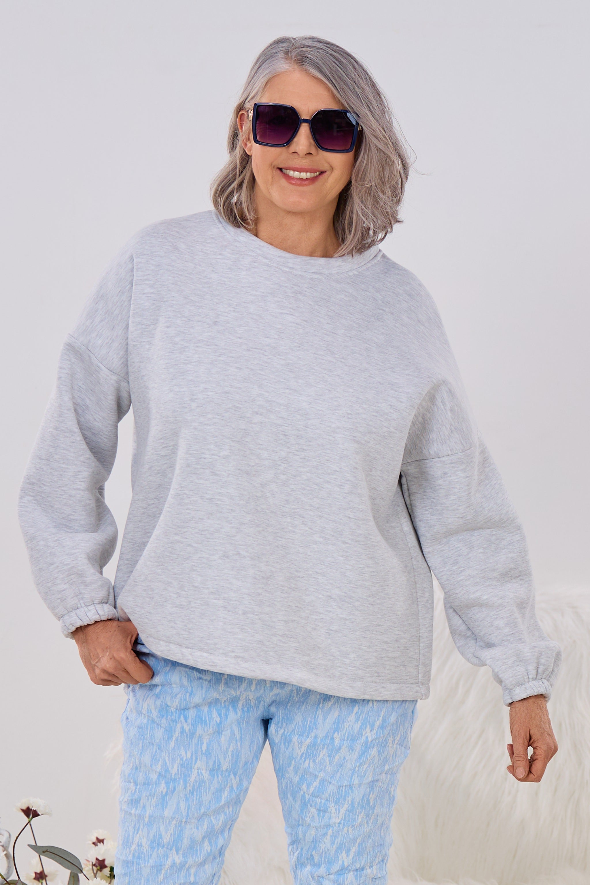 Sweaty mit ICONIC-Flock, hellgrau meliert-blau