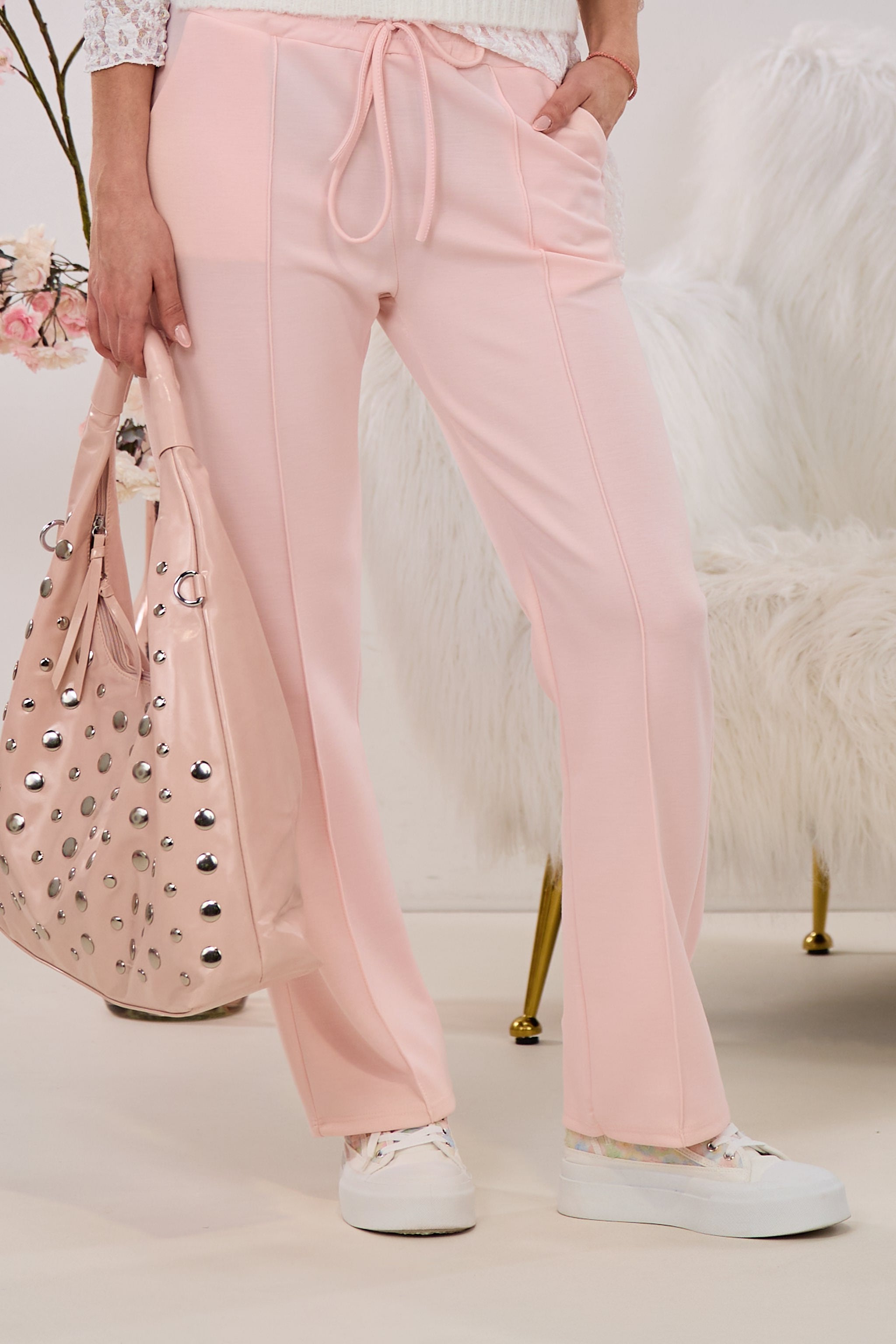 Cozy Hose mit Biese und Kordelzug, puderrosa