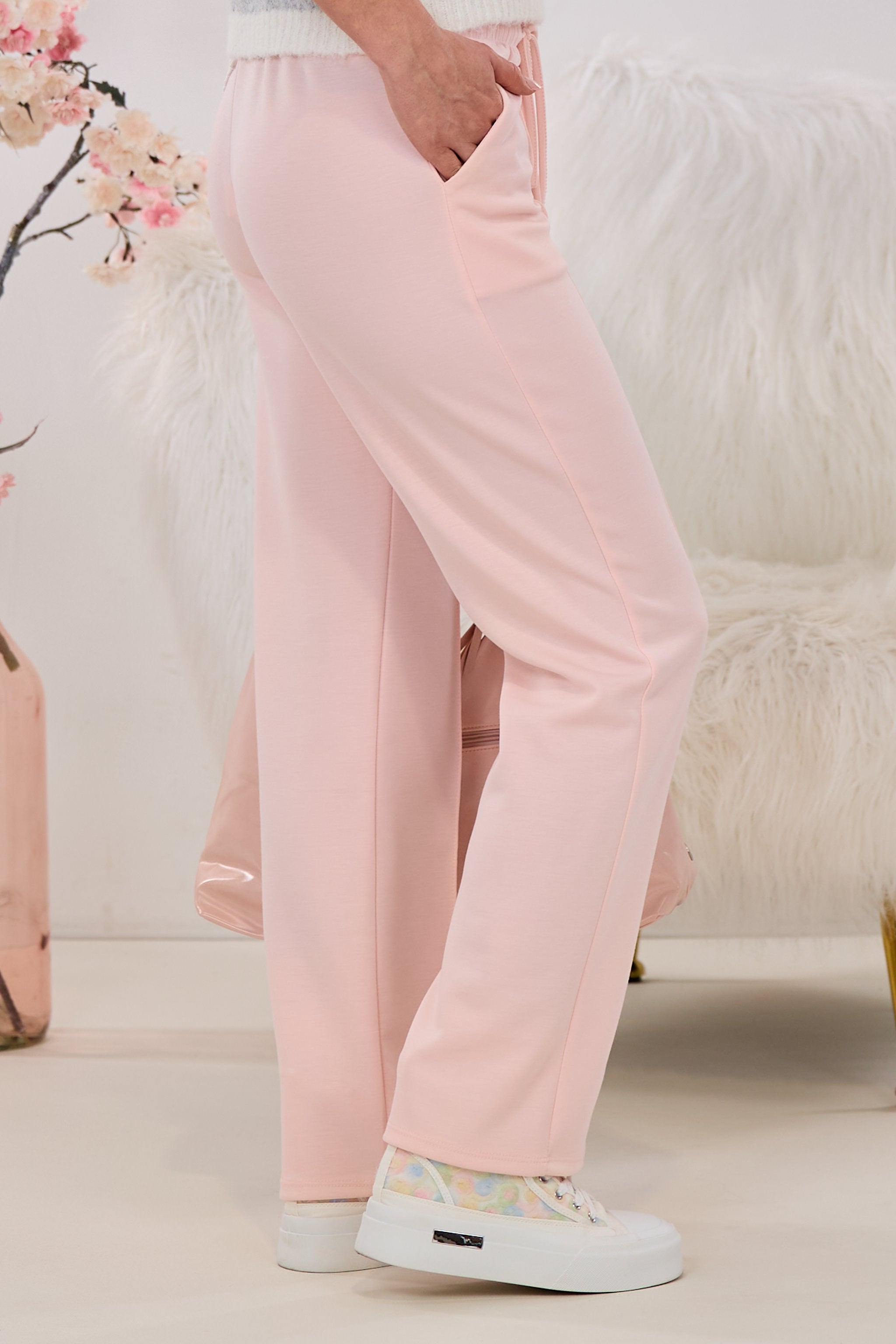 Cozy Hose mit Biese und Kordelzug, puderrosa