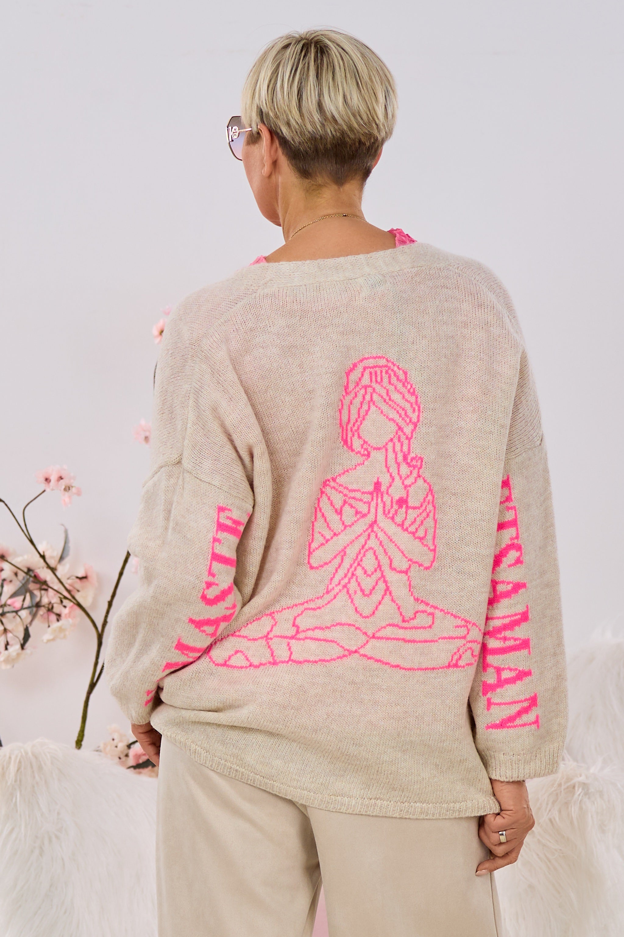 Cardigan mit Namaste-Figur, beige-pink