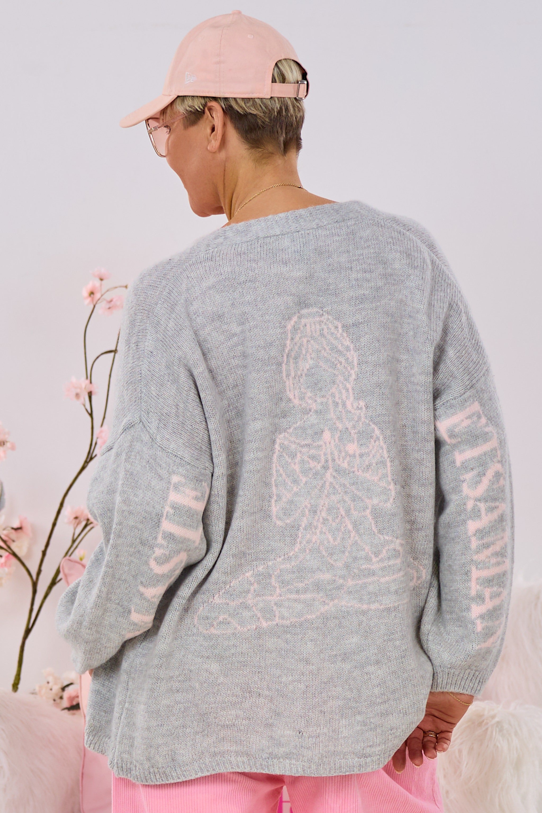 Cardigan mit Namaste-Figur, grau-rosé