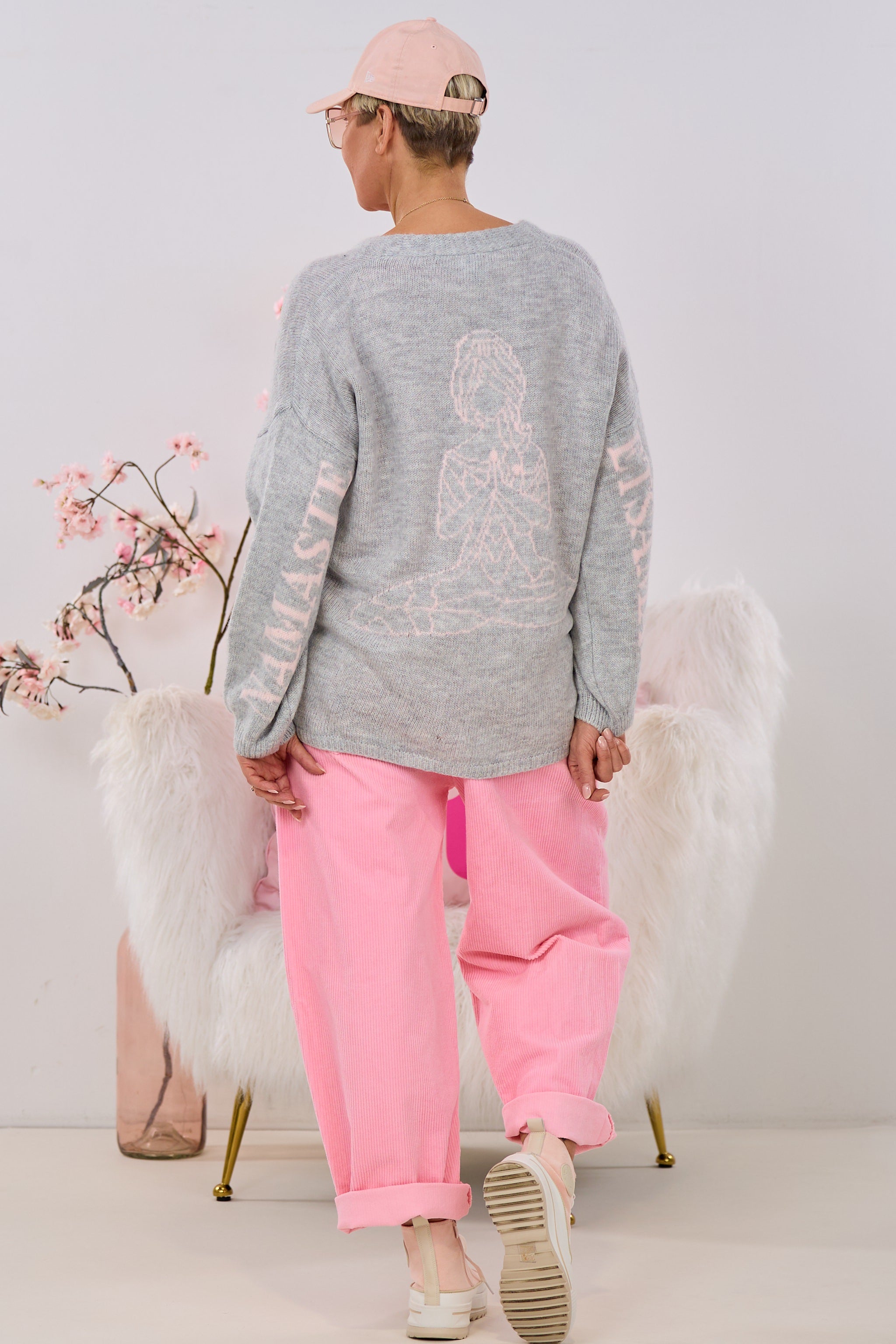 Cardigan mit Namaste-Figur, grau-rosé