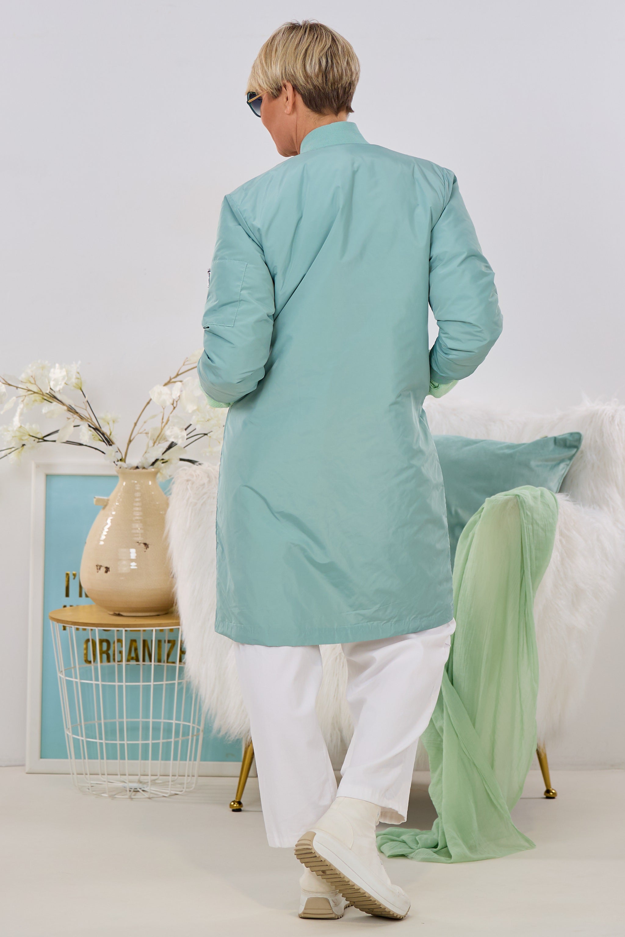 Blouson-Mantel mit Reißverschluss, mint-beige