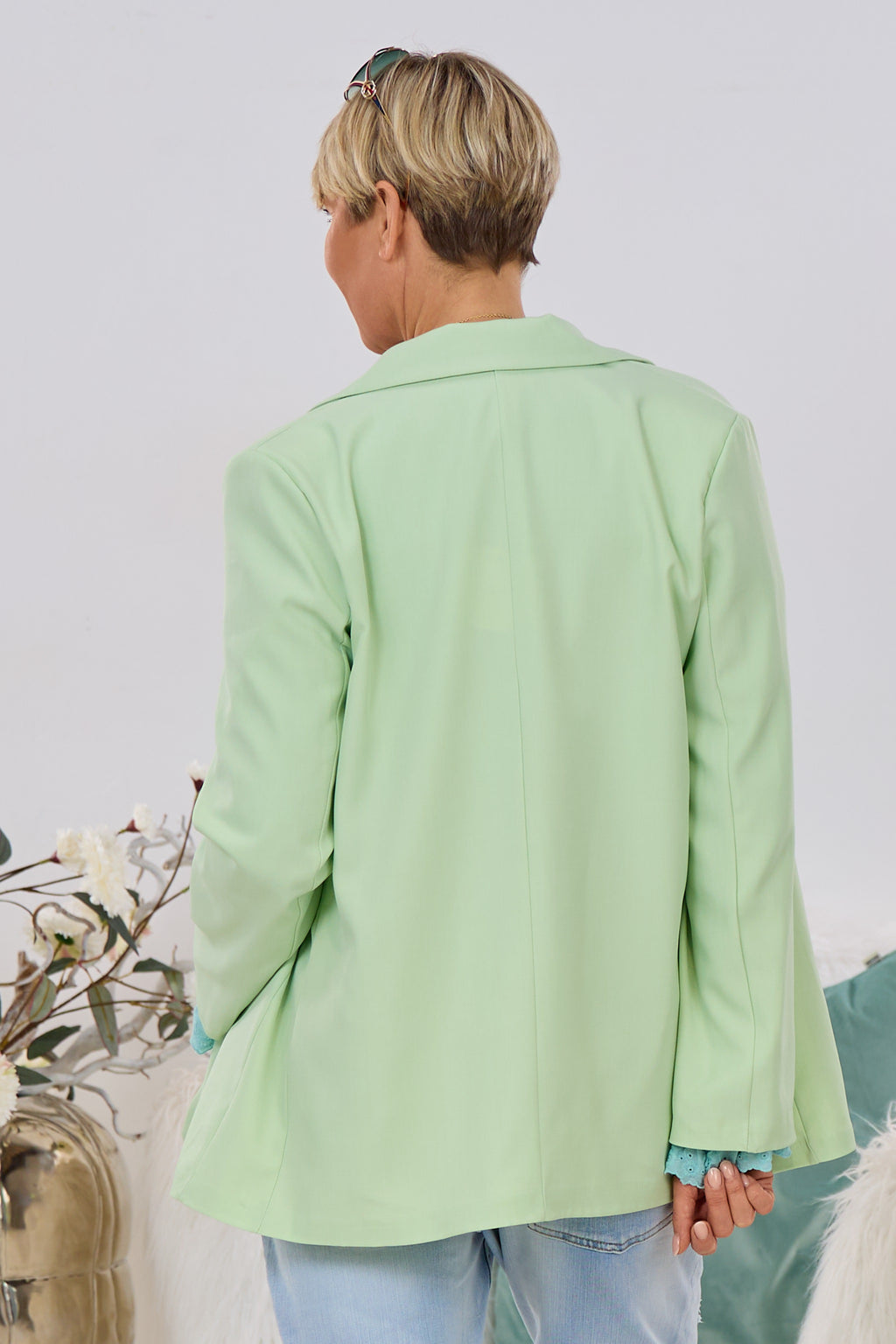 Langer, lässiger Blazer, mint