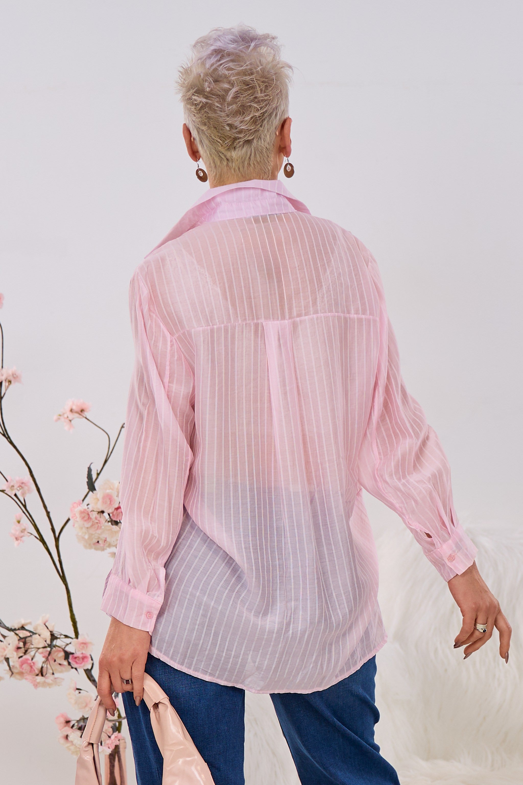 transparente Hemdbluse, rosa-gestreift