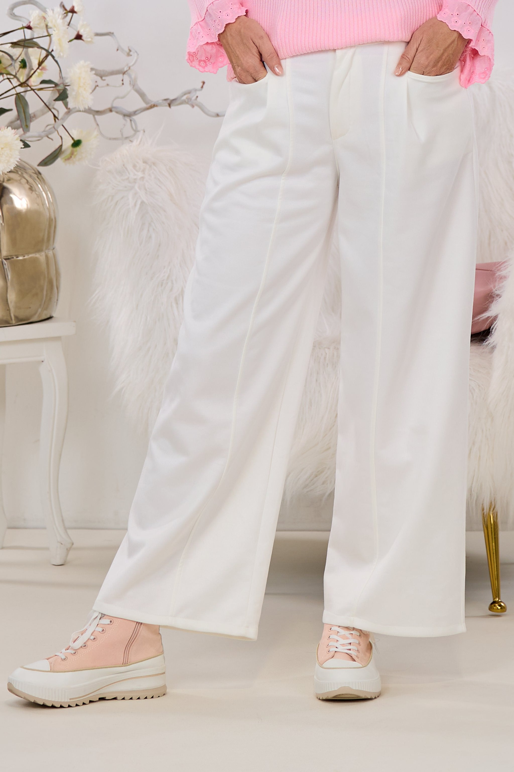 Waschleder Hose mit Steppnaht, ecru