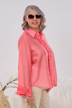 Leichte Bluse mit Rüschen, korall