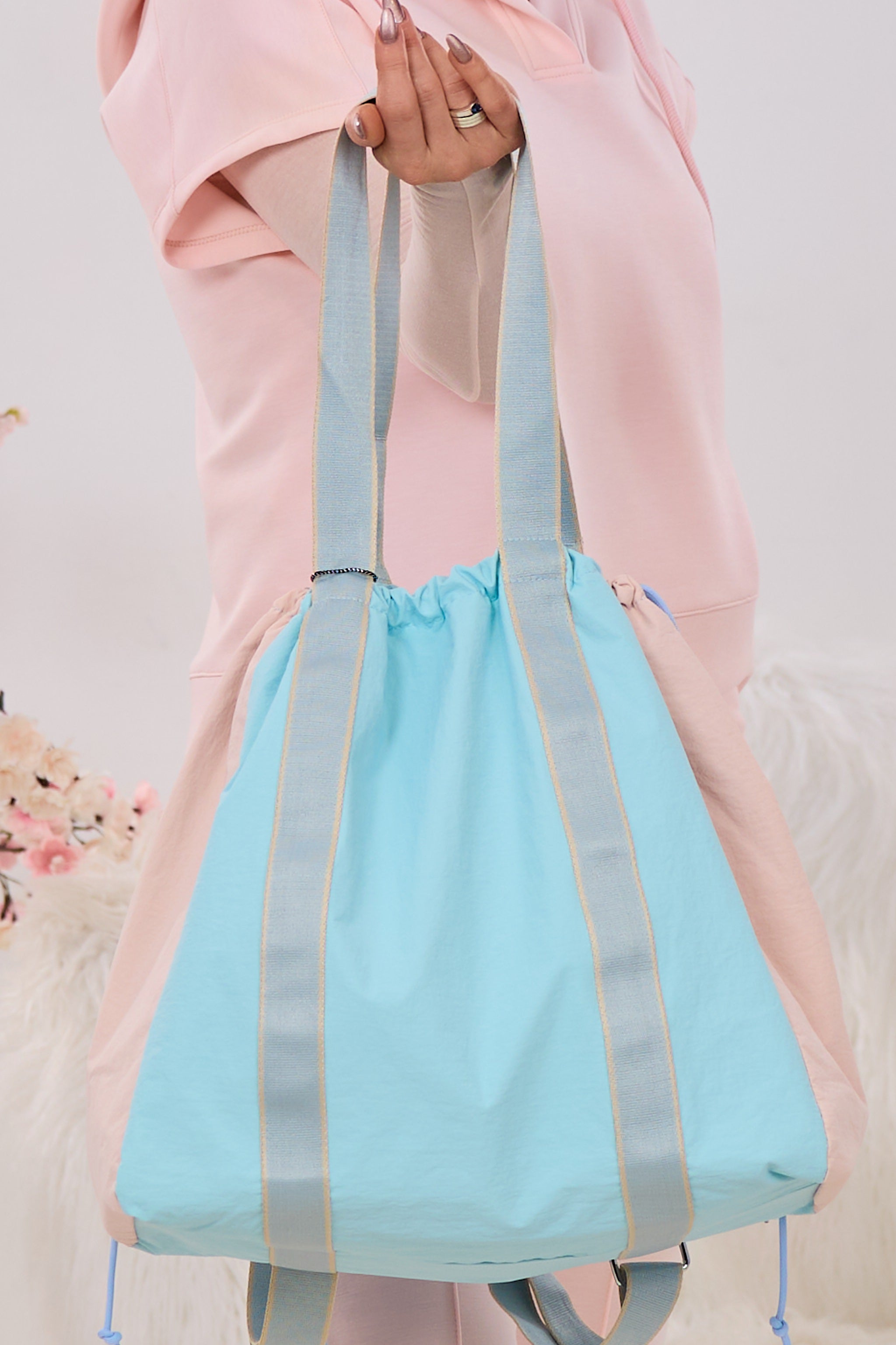 großer Shopper/Rucksack, türkis-rosa