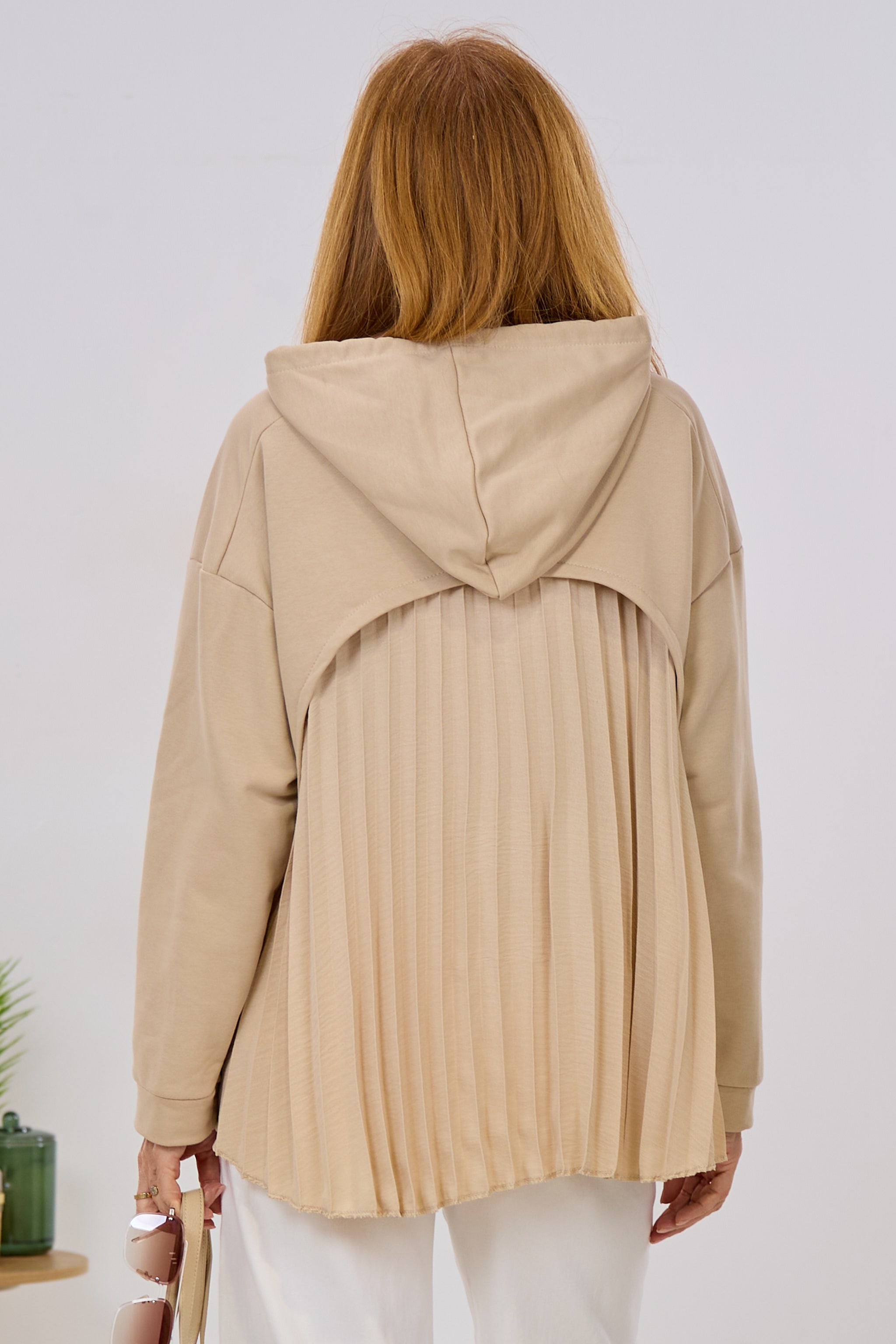 Hoodie mit Plissee-Einsatz, beige