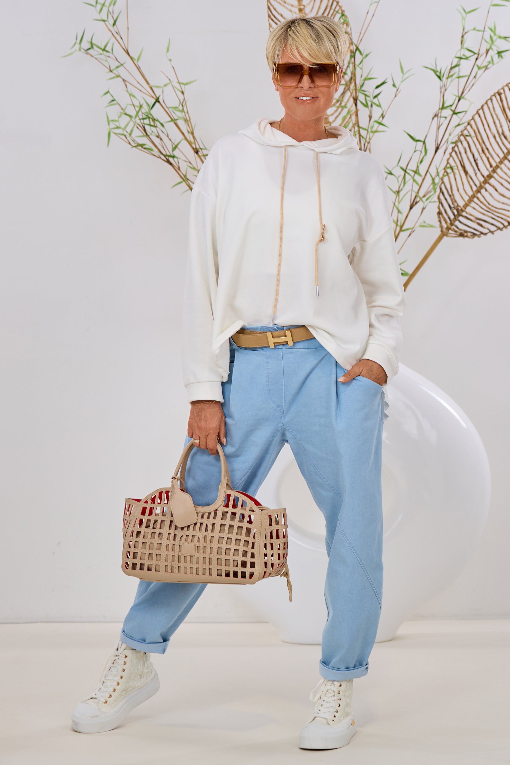 Hoodie mit Plissee-Einsatz, ecru