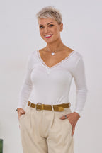 Langarm Body mit Spitze, ecru