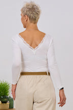 Langarm Body mit Spitze, ecru