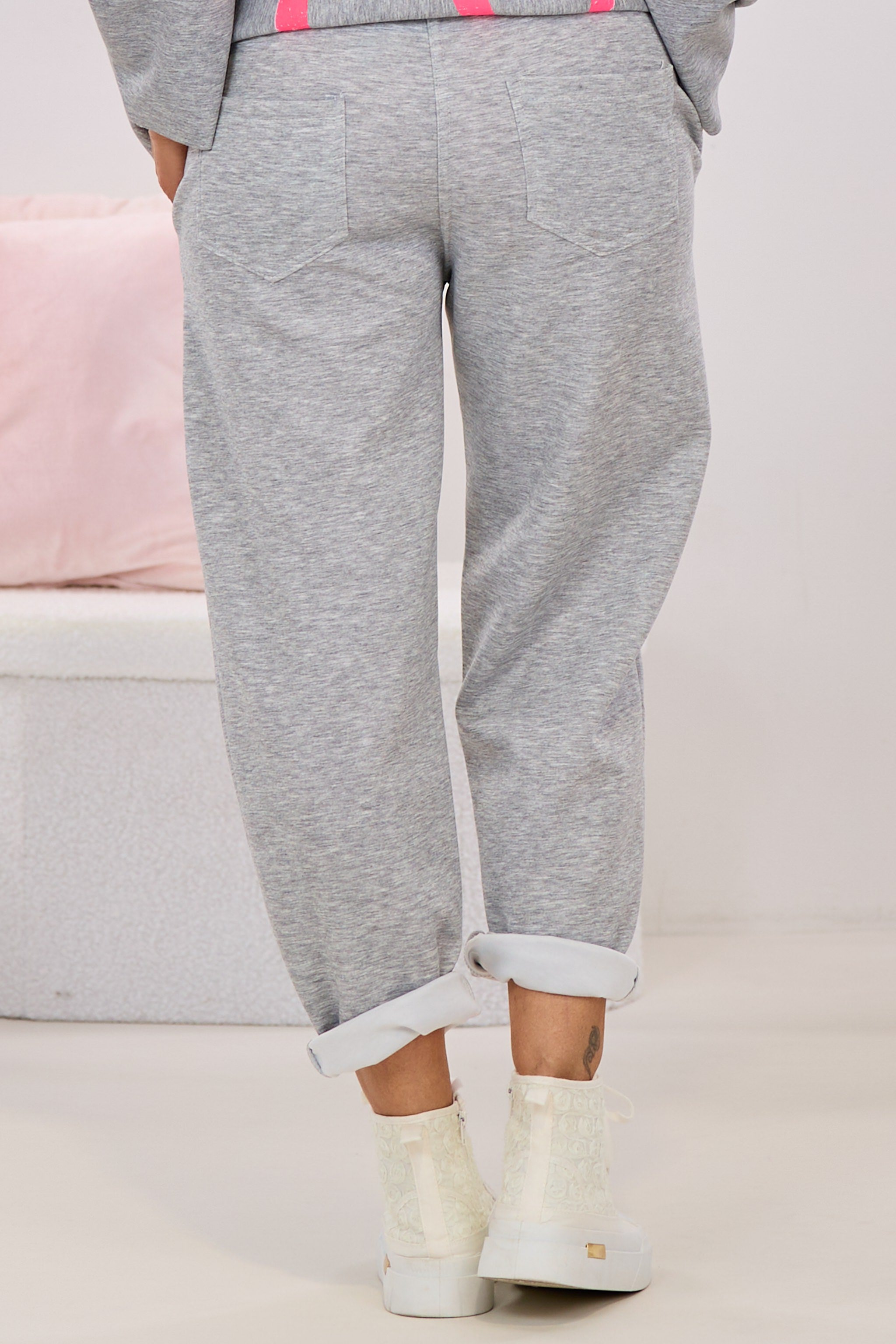 Cozy Hose mit Zierkordel, grau-melliert