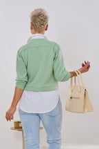 Bluse mit Cozy Jackenansatz, lindgrün-weiß