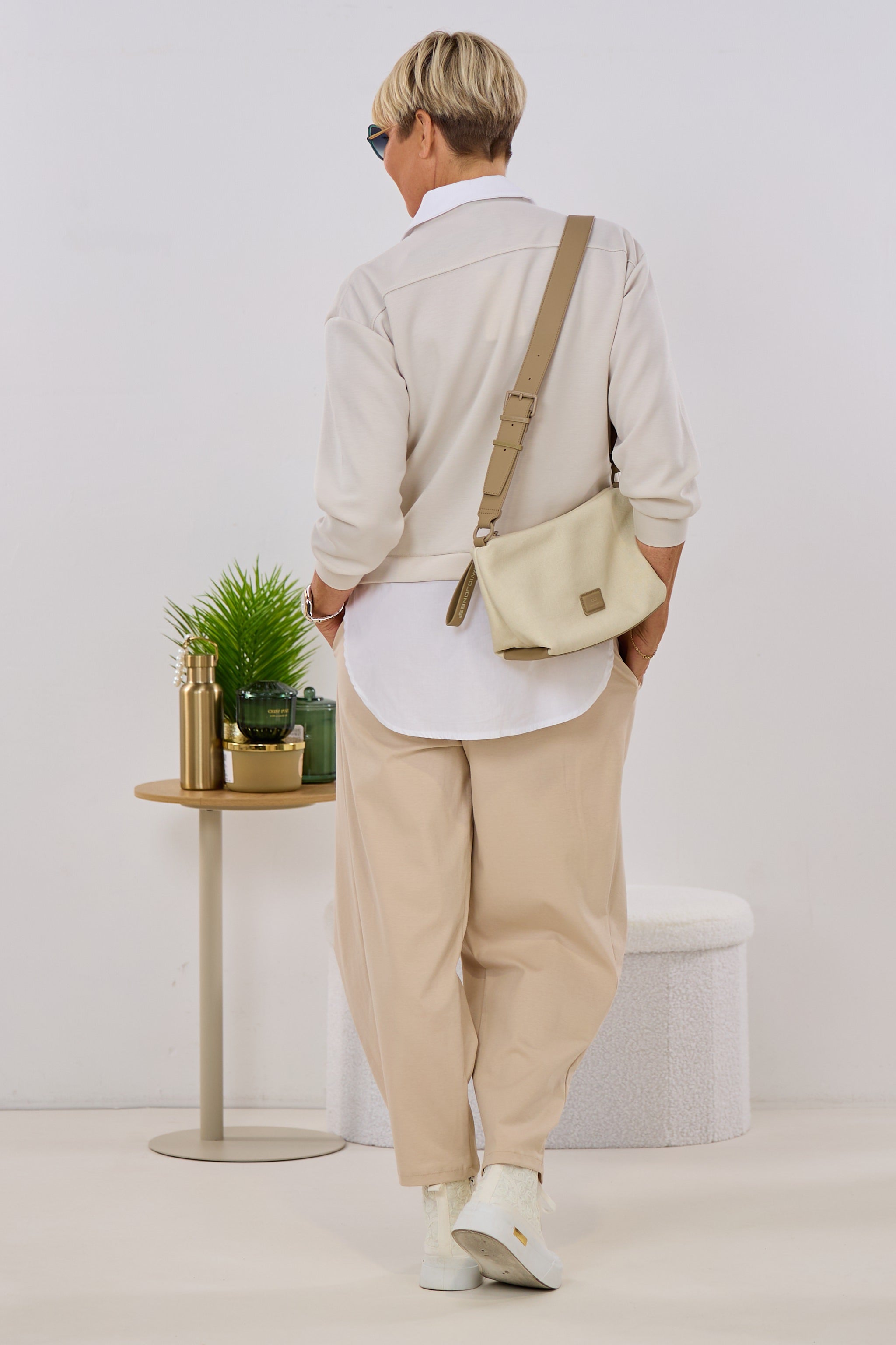 Bluse mit Cozy Jackenansatz, beige-weiß