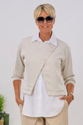 Bluse mit Cozy Jackenansatz, beige-weiß