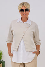 Bluse mit Cozy Jackenansatz, beige-weiß