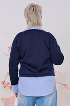Cozy Sweaty mit  Bluseneinsatz, dunkelblau-hellblau