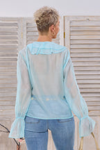 Transparente Bluse mit Volants, türkis