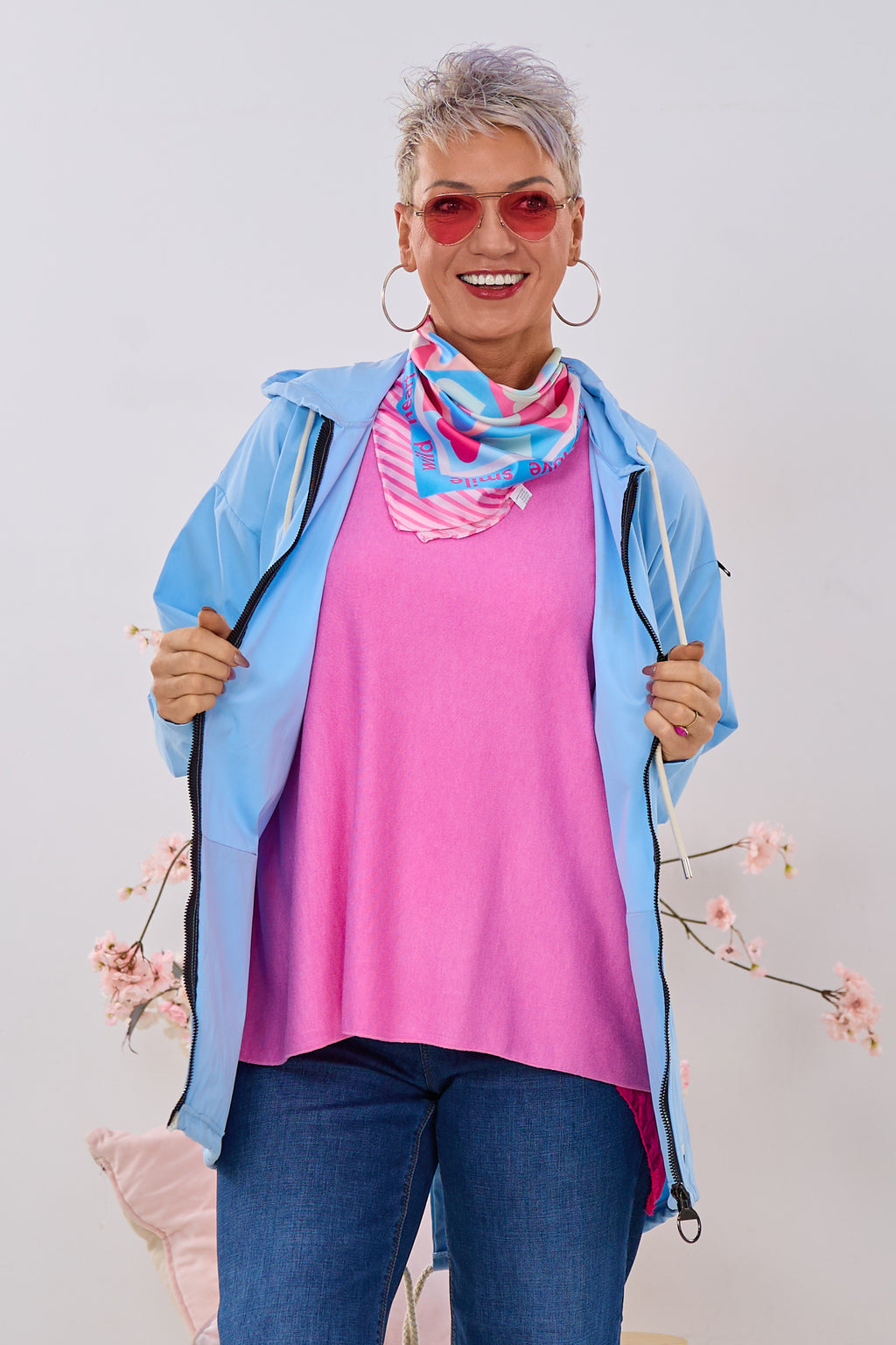 Leichter Parka DON'T WORRY BE HAPPY, hellblau