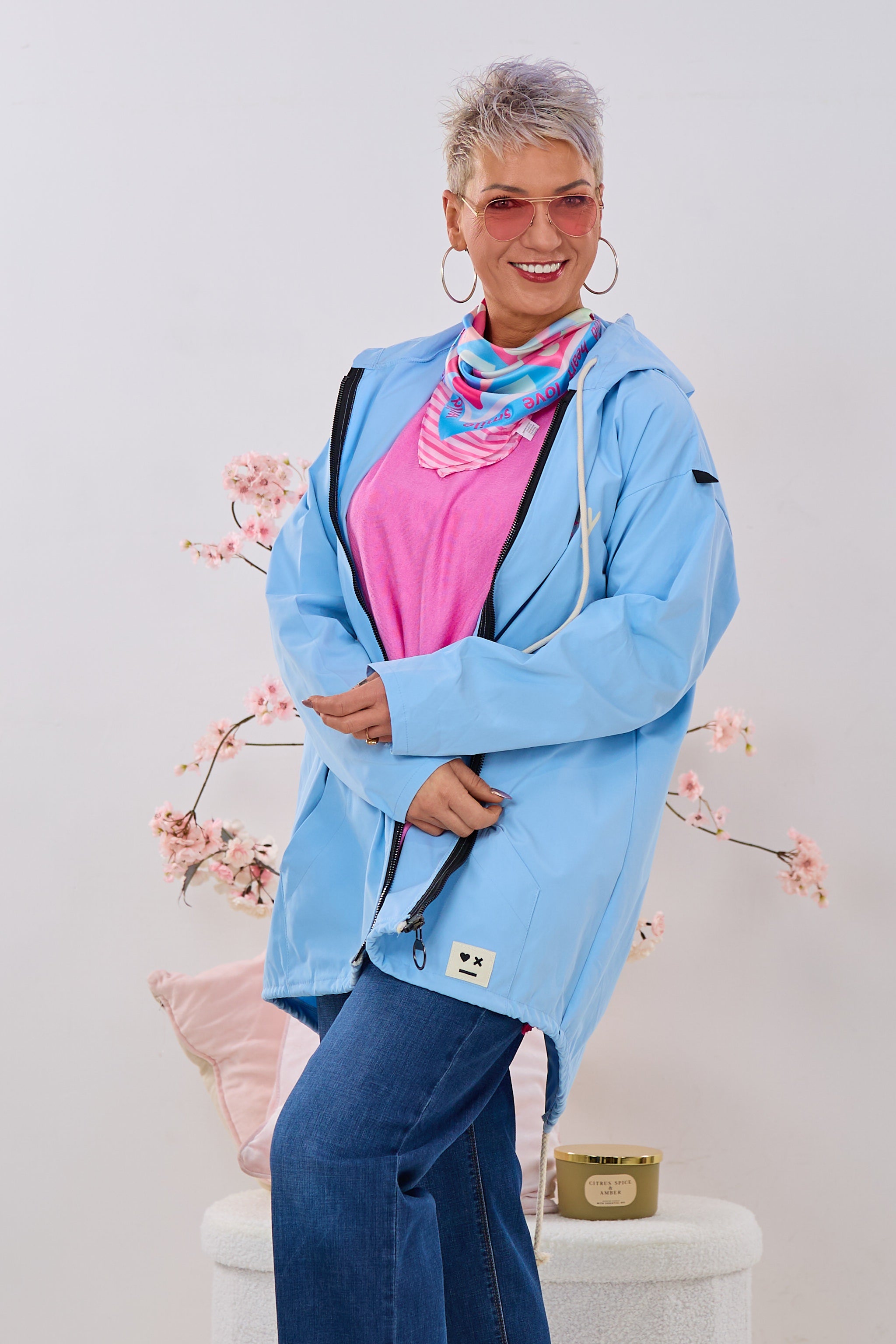 Leichter Parka DON'T WORRY BE HAPPY, hellblau