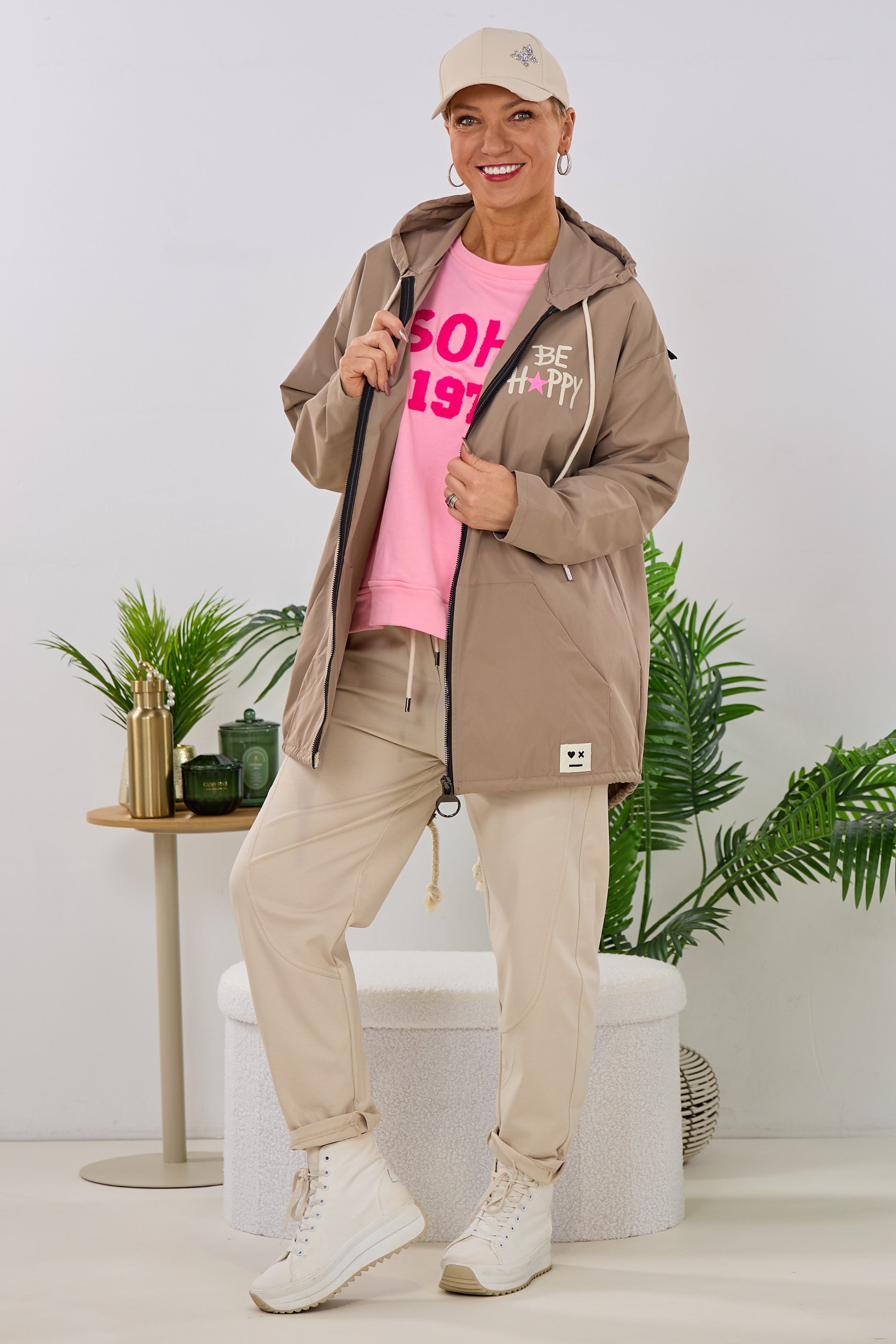 Leichter Parka DON'T WORRY BE HAPPY, taupe