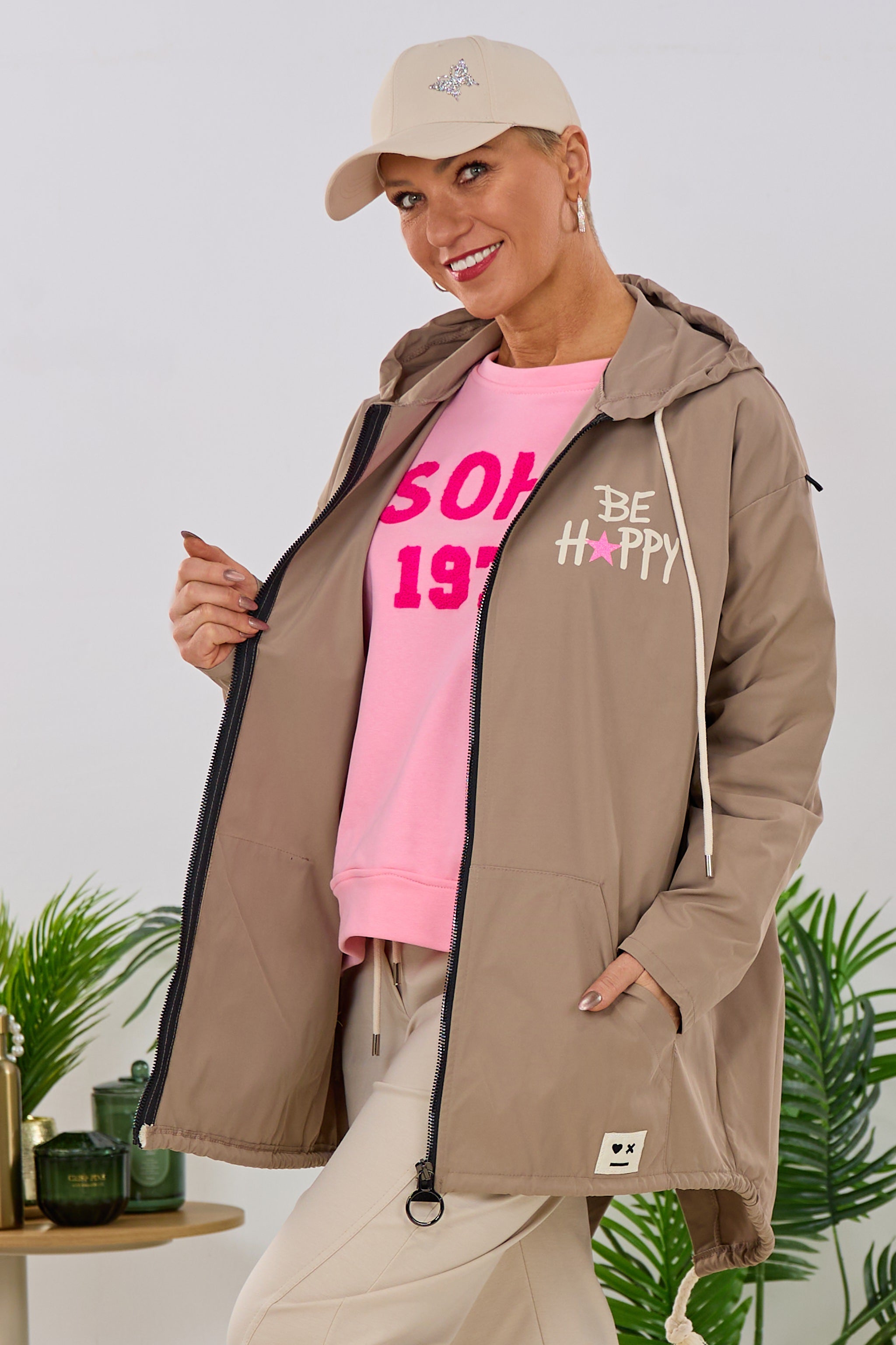 Leichter Parka DON'T WORRY BE HAPPY, taupe