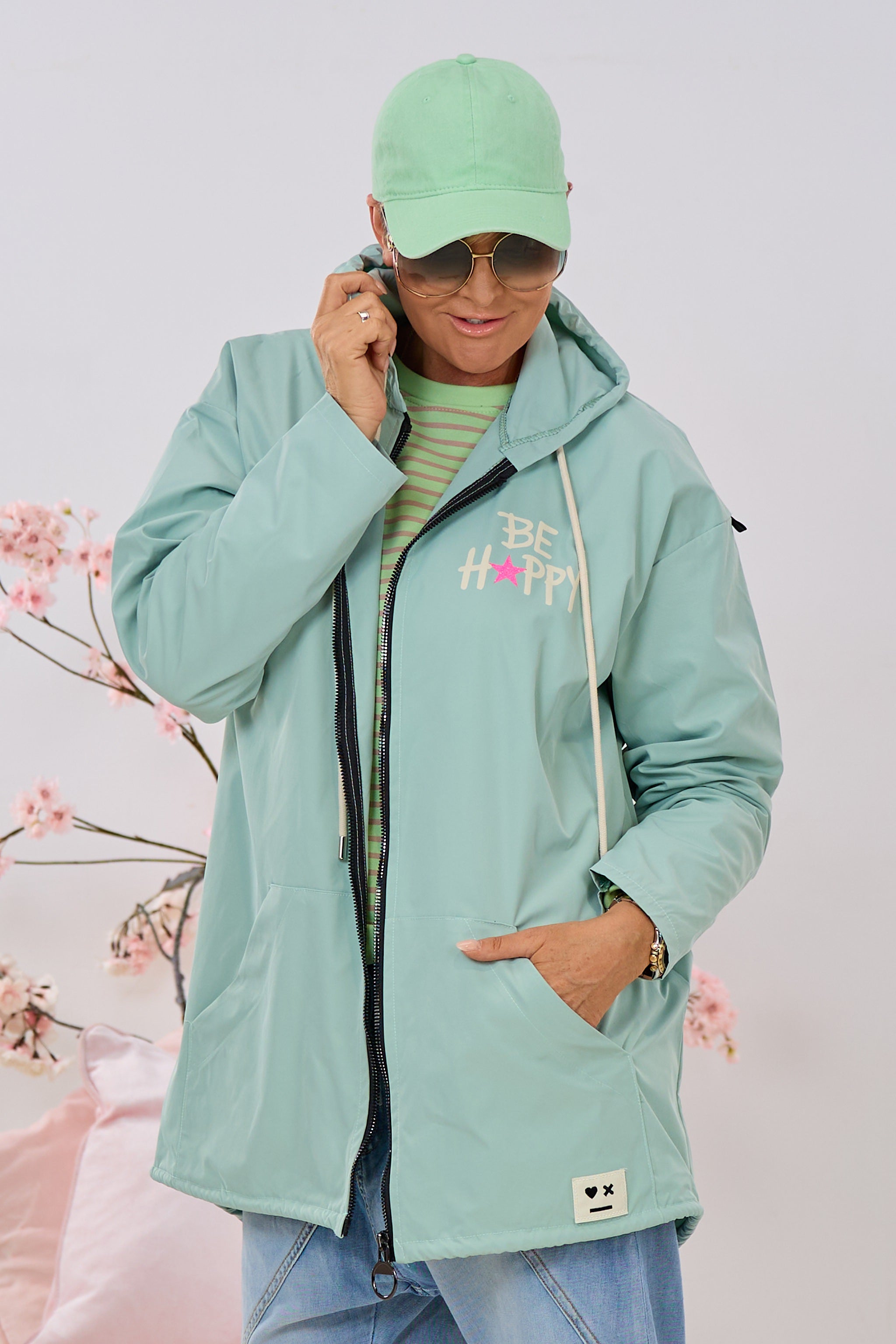 Leichter Parka DON'T WORRY BE HAPPY, lindgrün