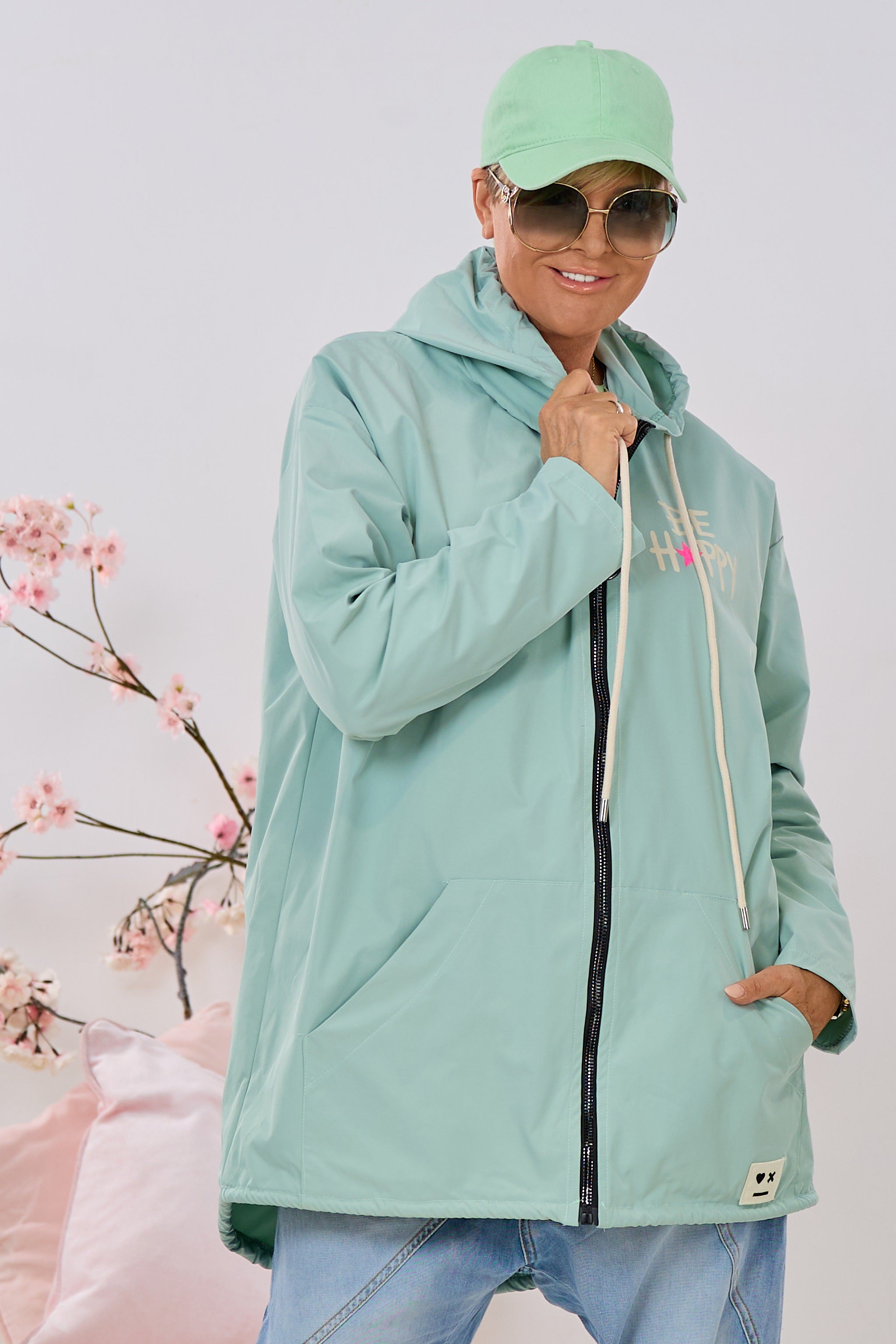 Leichter Parka DON'T WORRY BE HAPPY, lindgrün