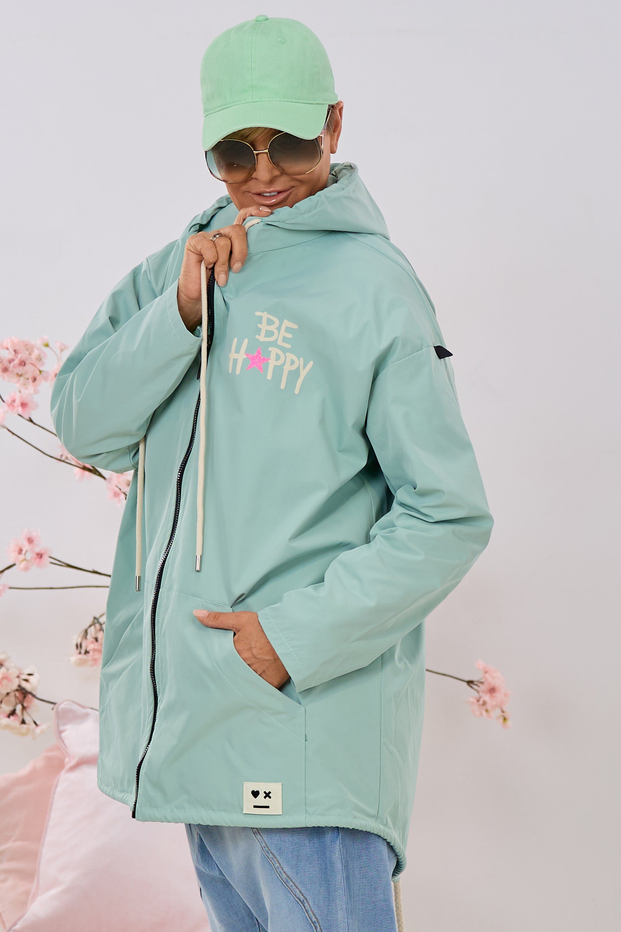 Leichter Parka DON'T WORRY BE HAPPY, lindgrün