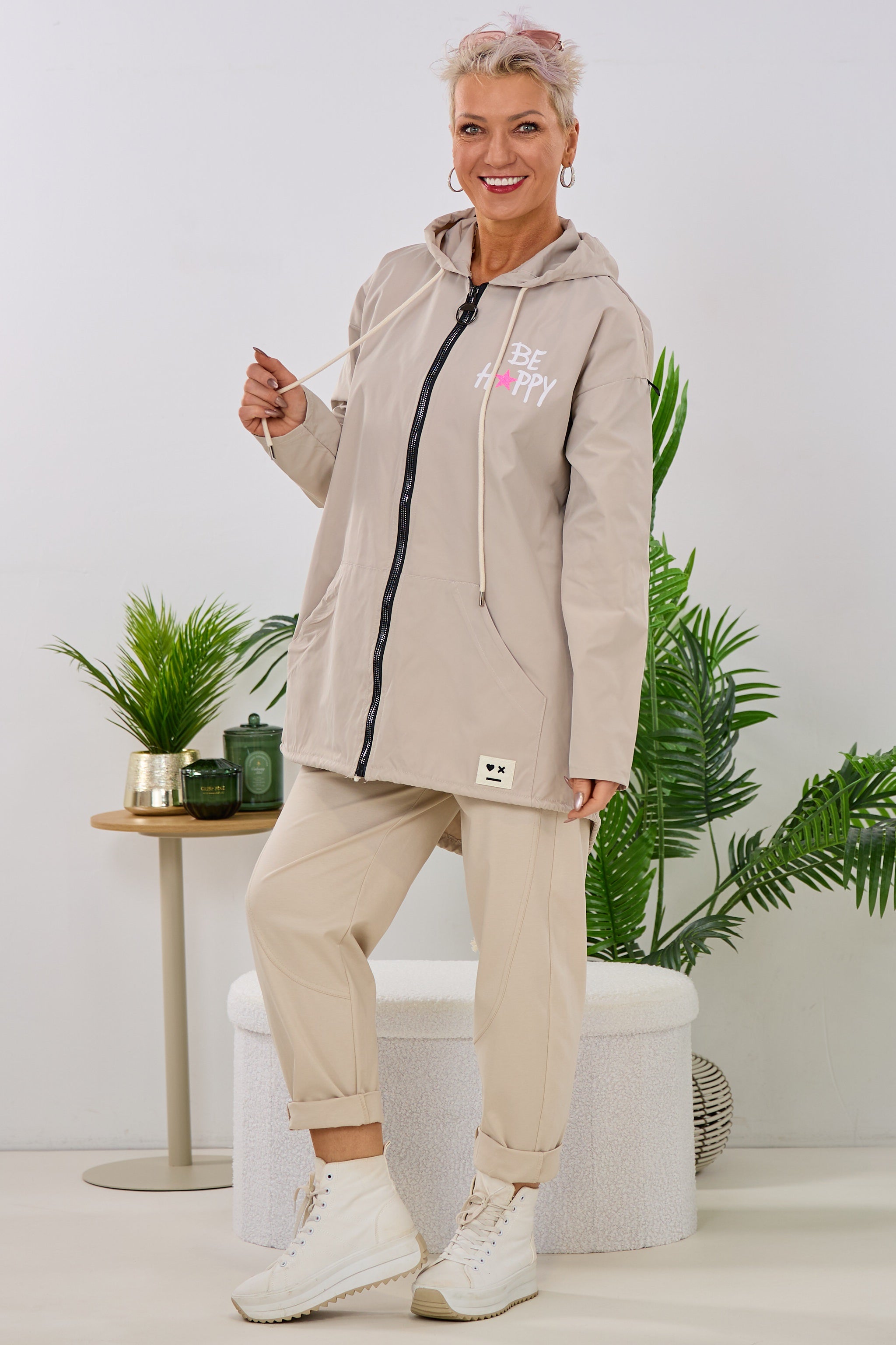 Leichter Parka DON'T WORRY BE HAPPY, beige