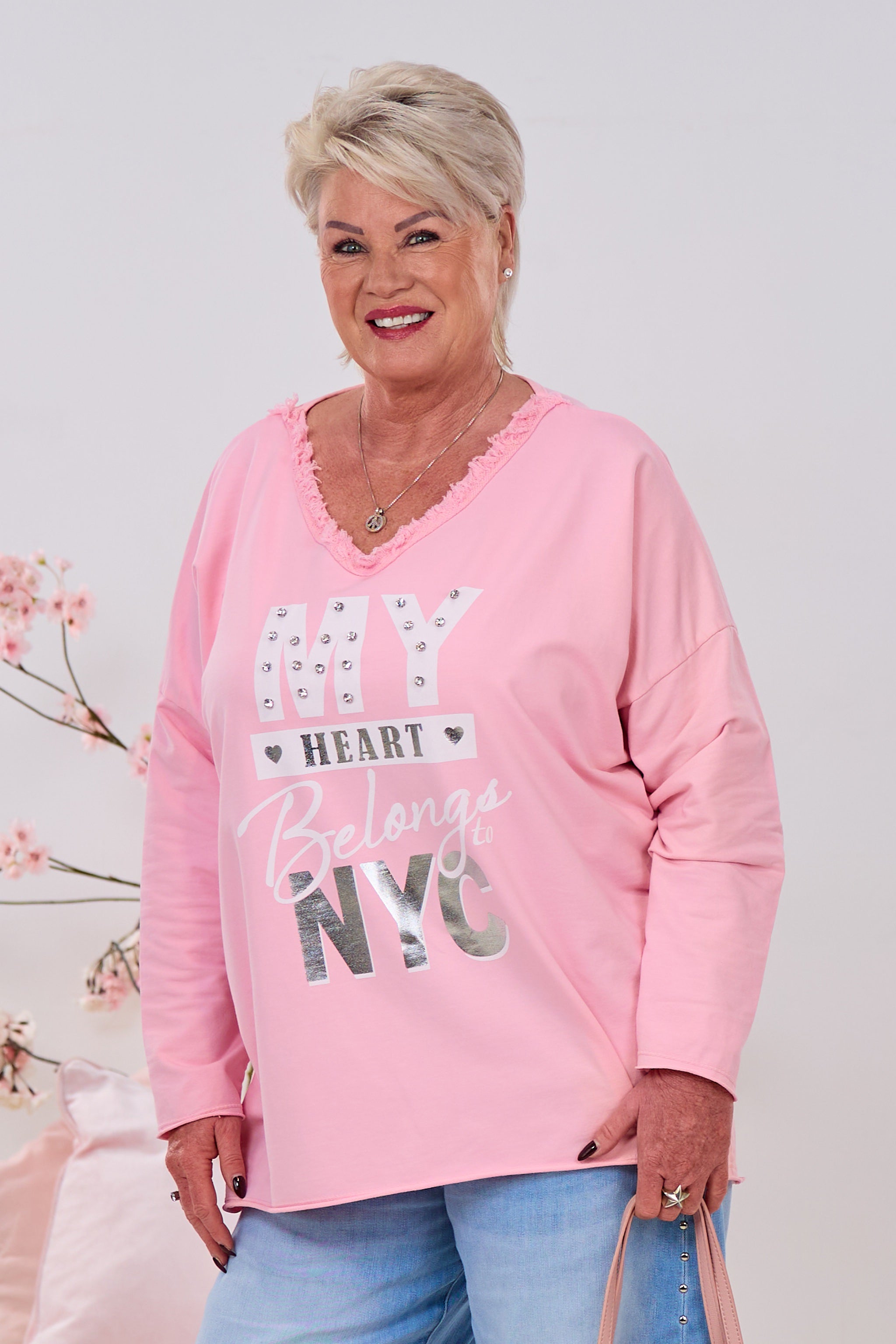 Oversized Shirt mit NYC-Print, rosa