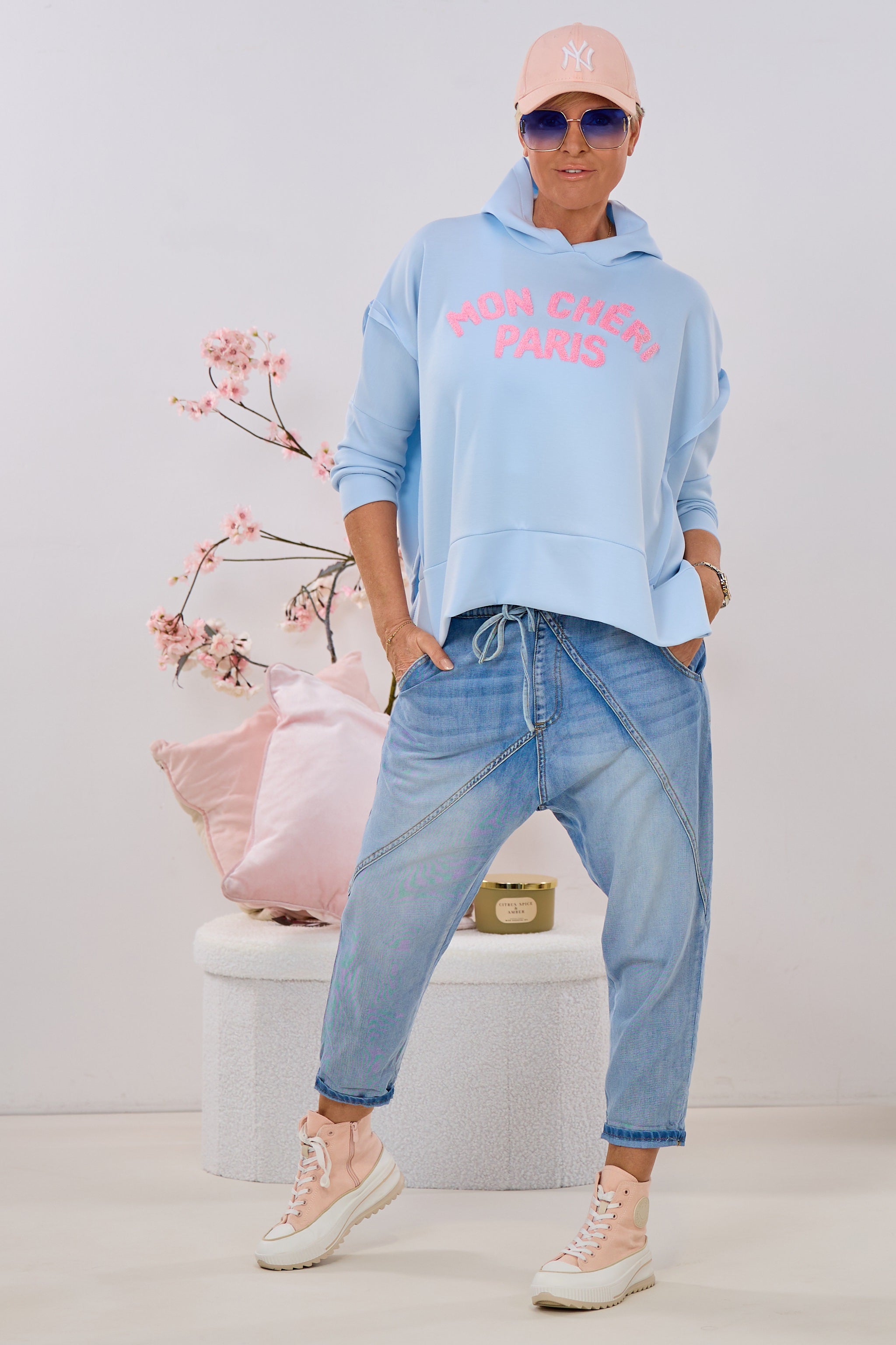 Cozy Hoodie MON CHÉRI PARIS, hellblau-rosa