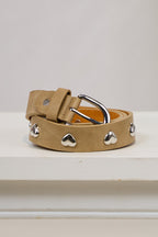 Ledergürtel mit Ziernieten, beige-silber