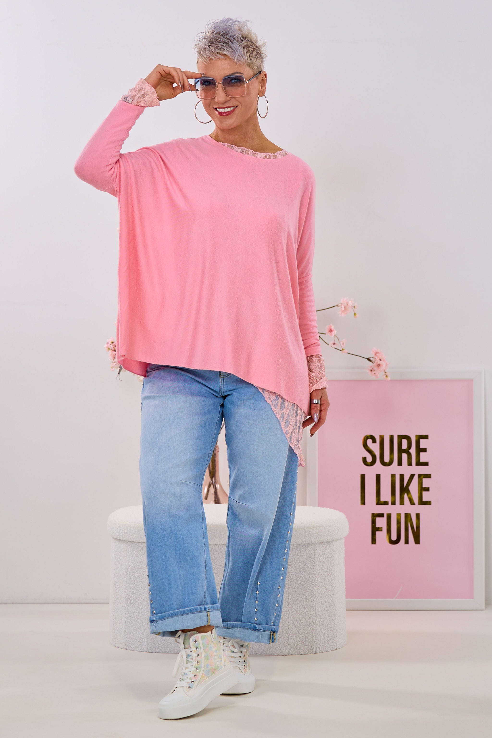 Uni Oversized Strickshirt, rosa