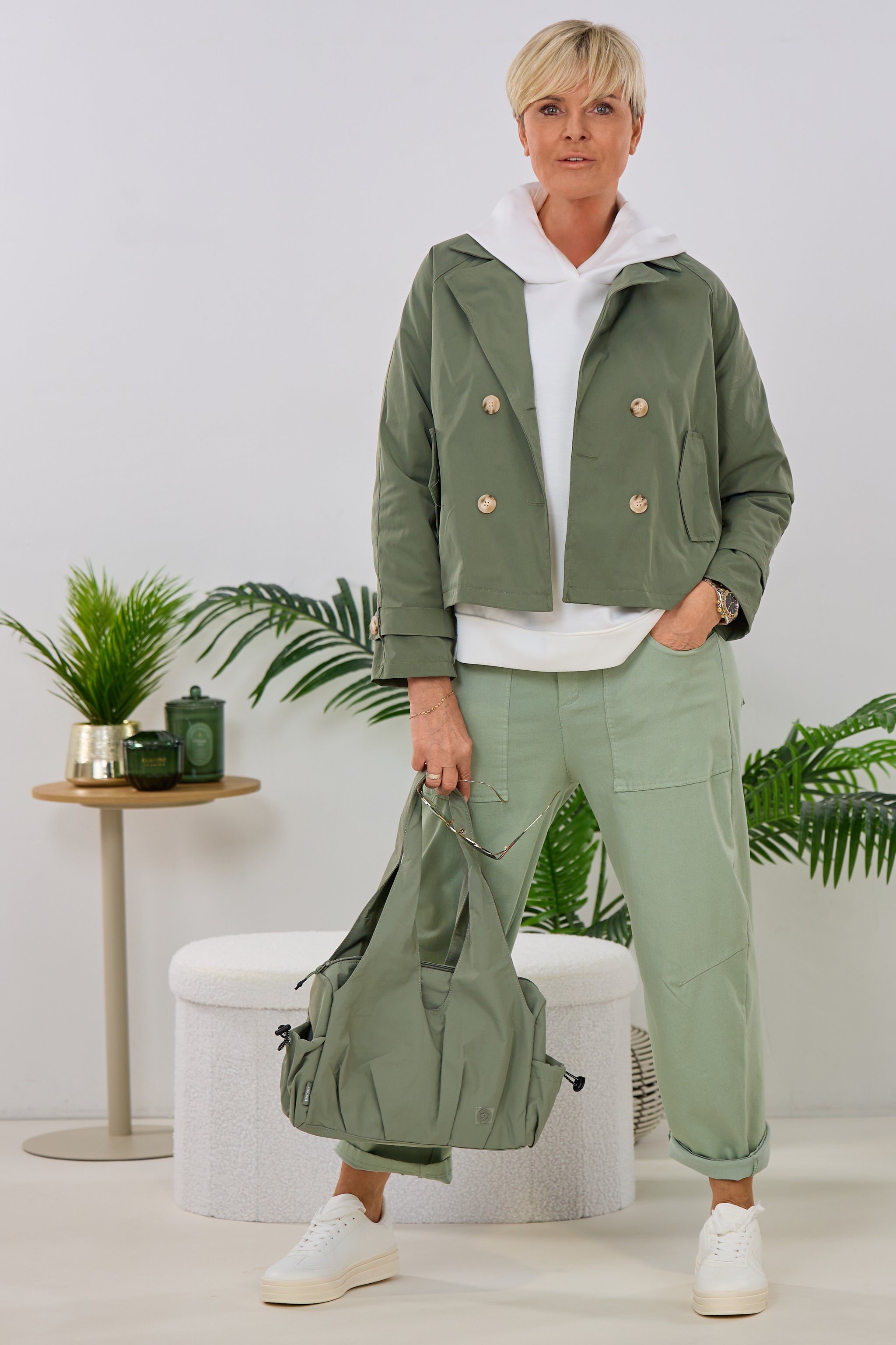 kurze Trenchjacke, khaki