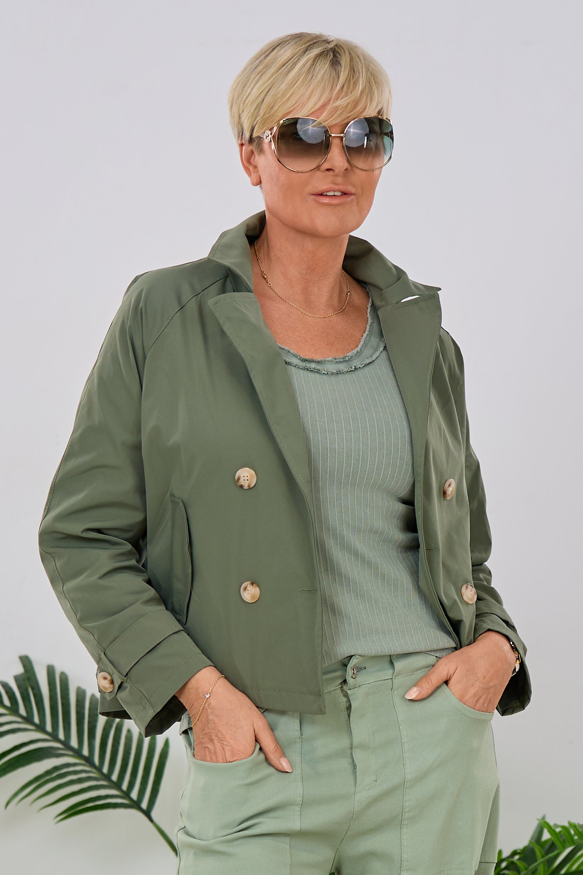 kurze Trenchjacke, khaki