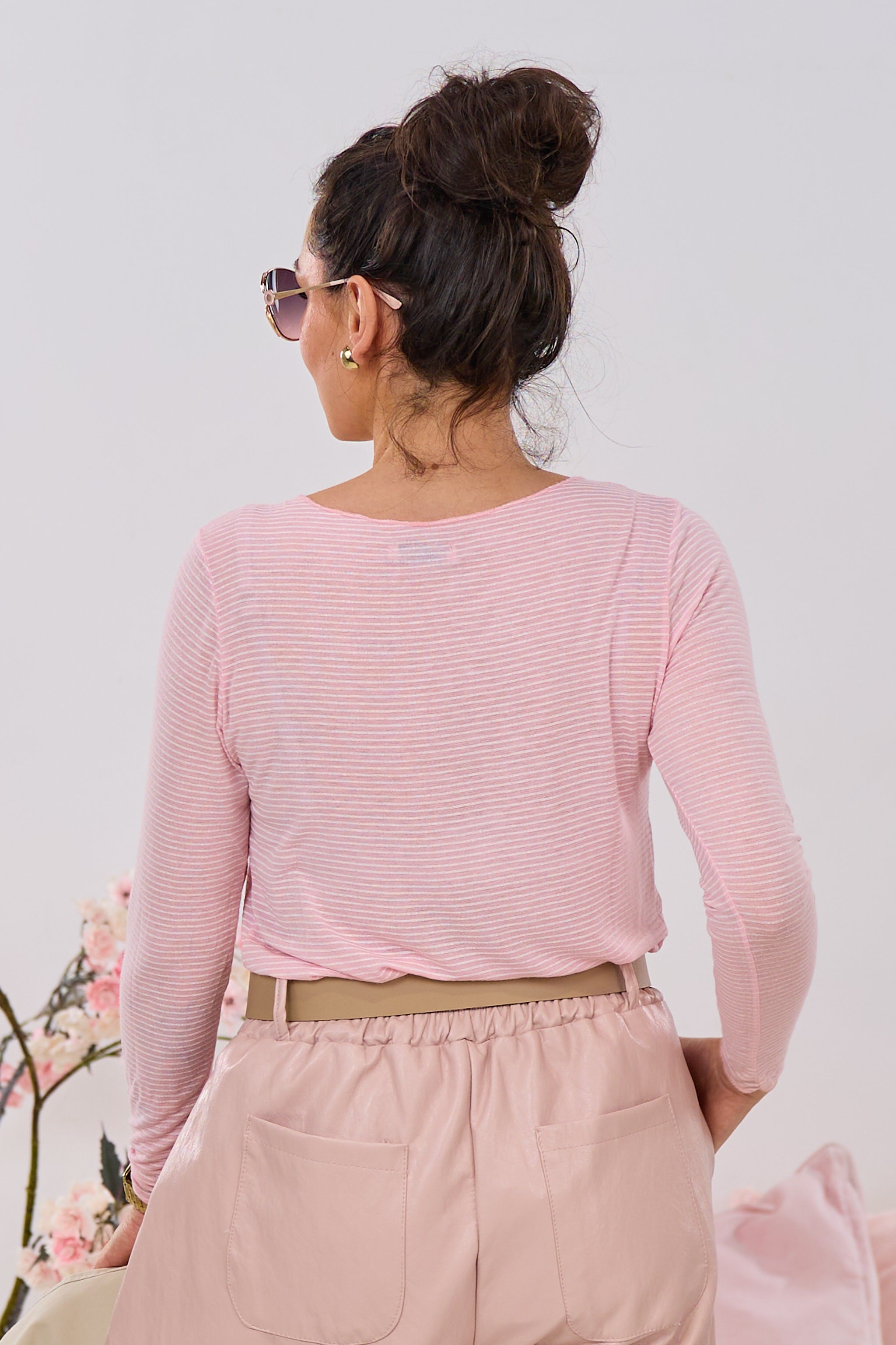 transparentes Longsleeve, gestreift, rosa-weiß
