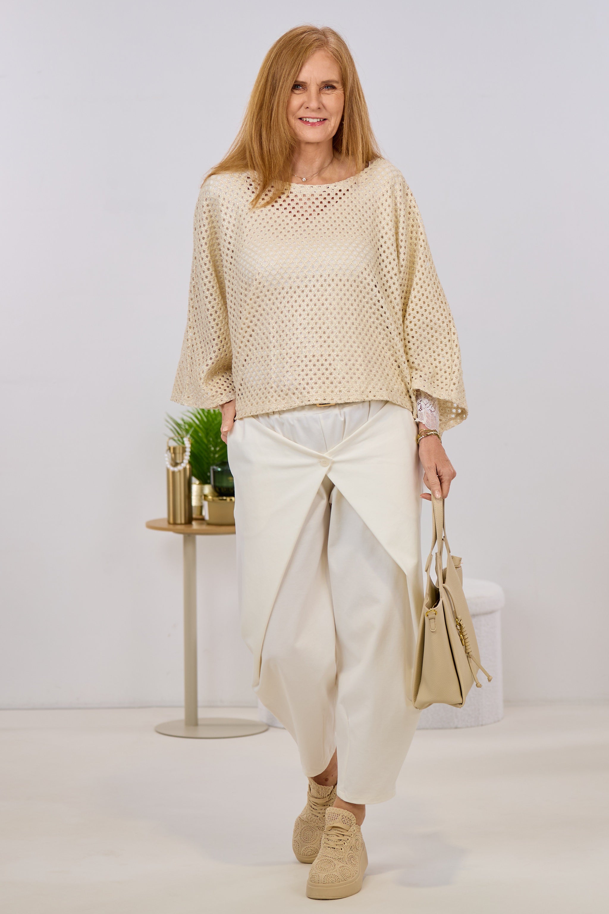 Hose mit Überschlägen, ecru