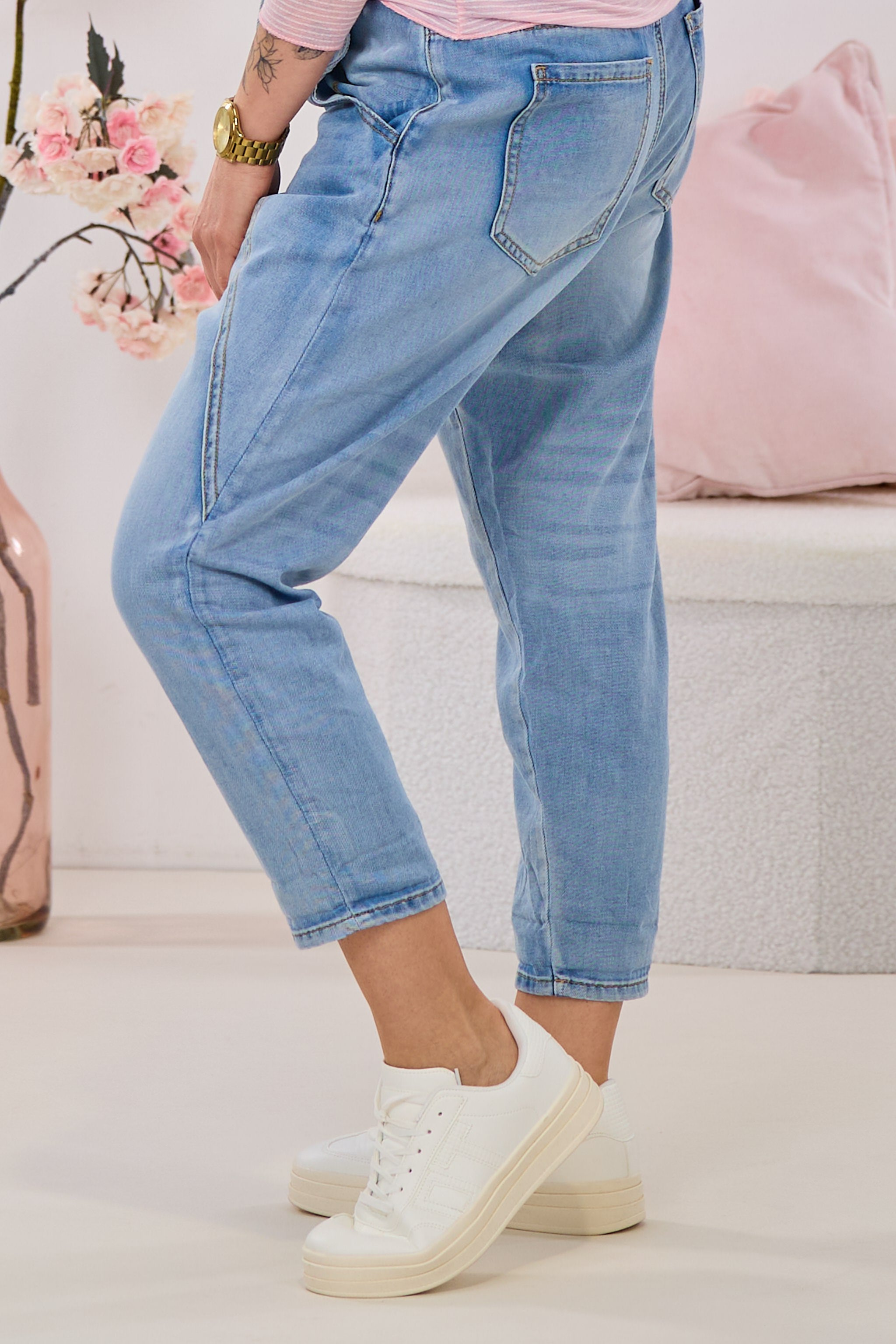 Baggy Jeans mit elastischem Bund, hell denim