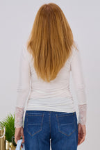 Longsleeve mit Spitze am Ärmel, ecru