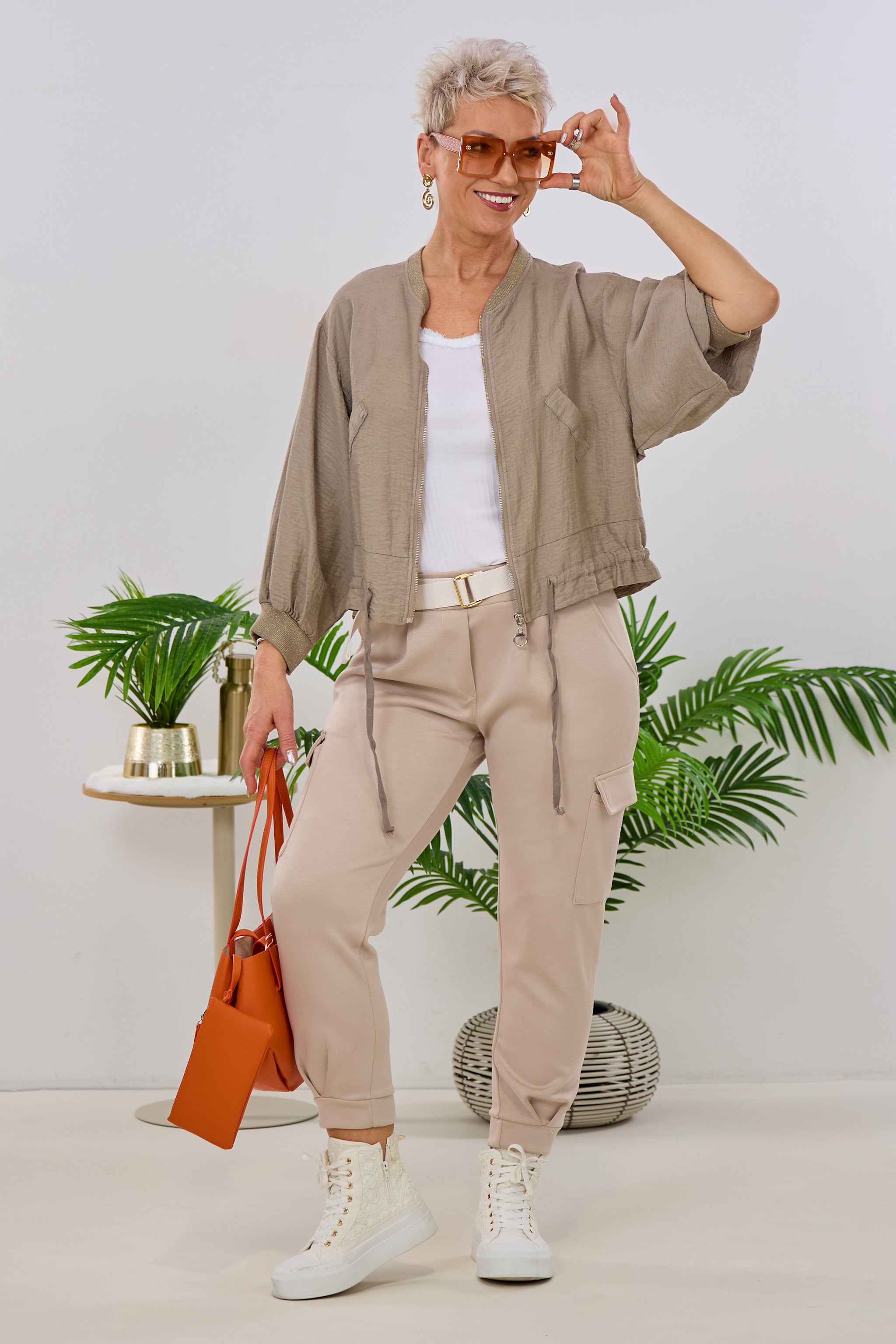 Leichter Blouson mit Kordelzug, schlamm