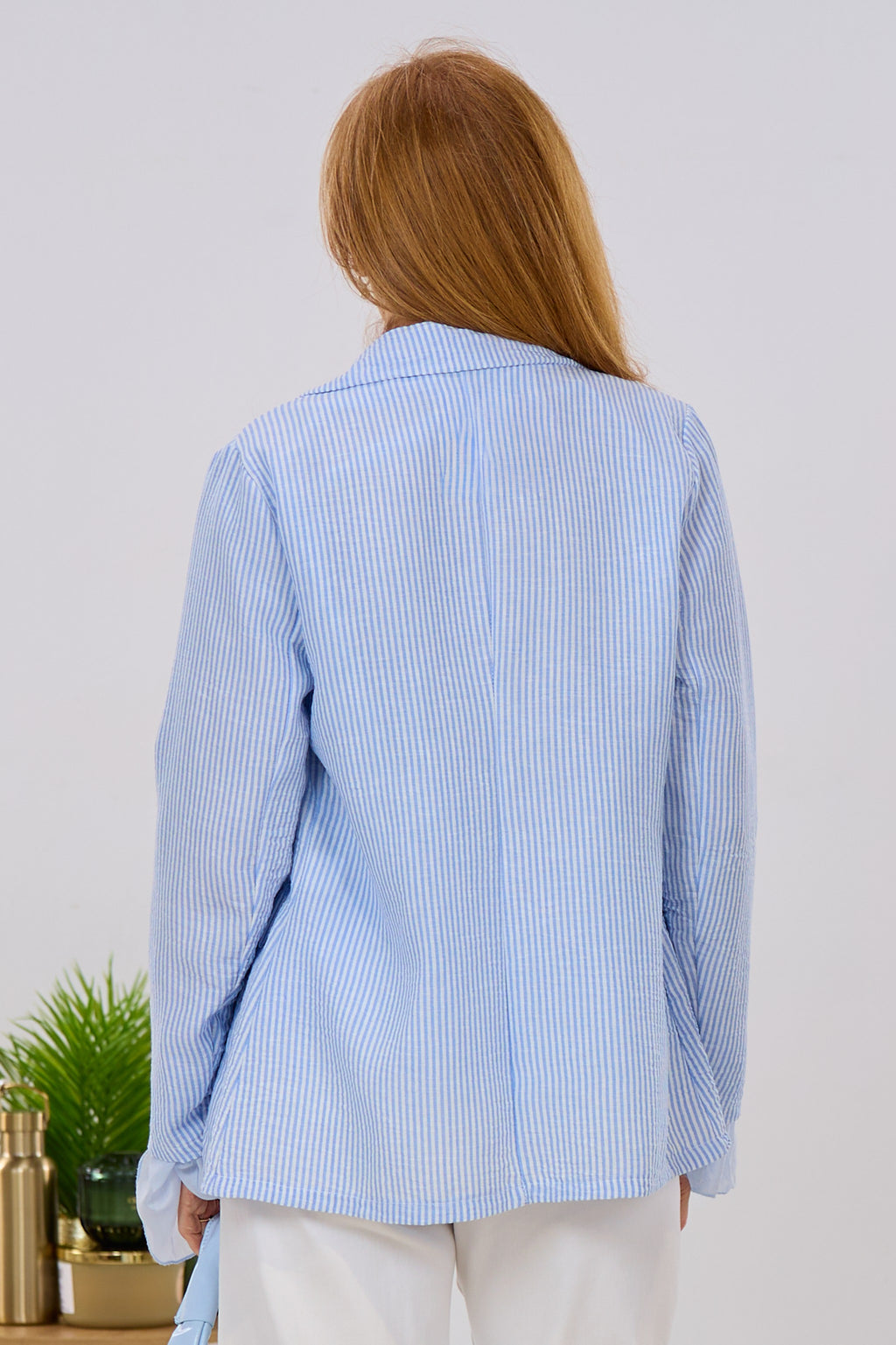 gestreifter Blazer, hellblau