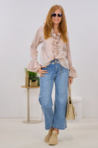 Jeans mit kleinen Taschen und Kettengürtel, denim blue