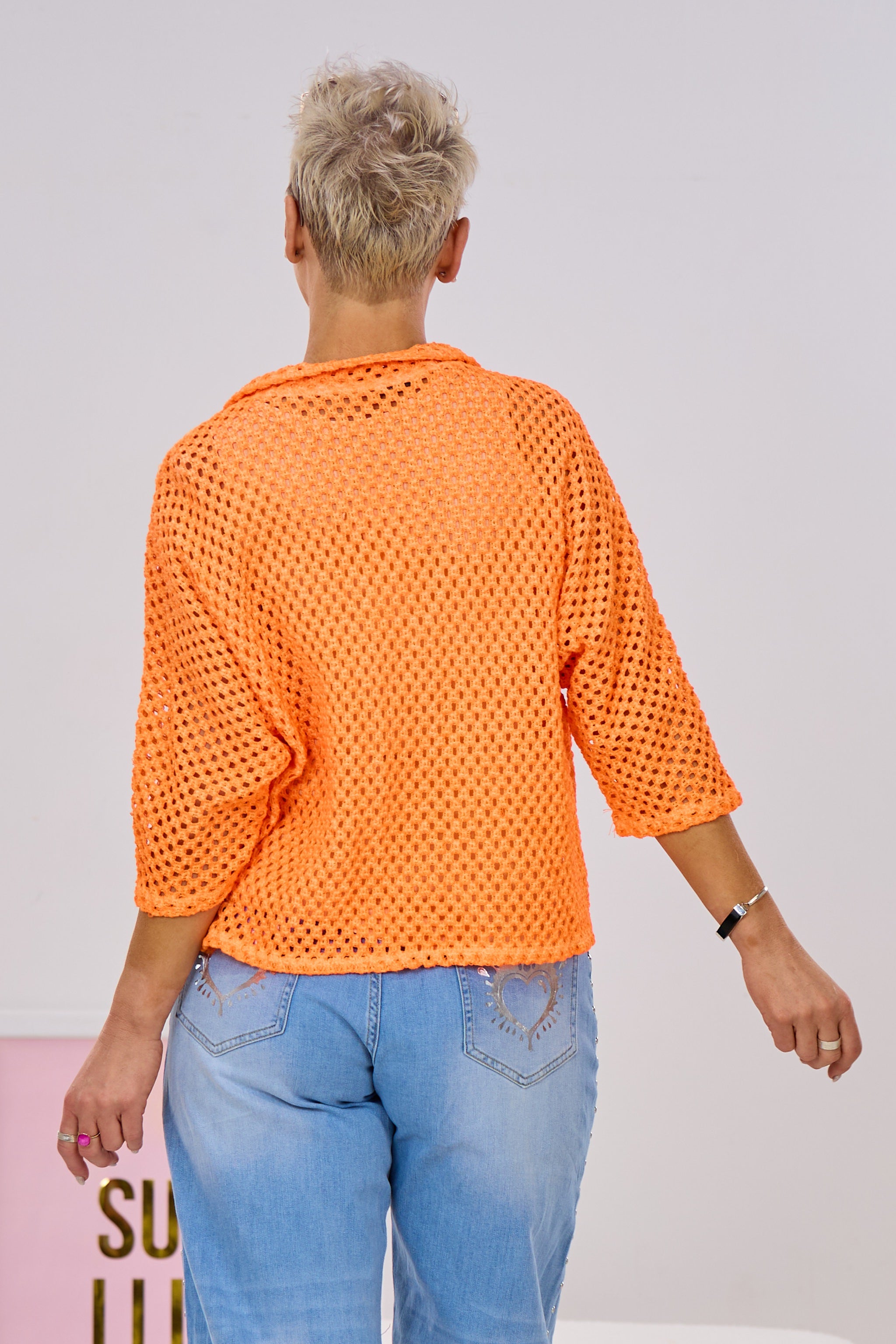Lochstrick Blusenshirt, neon orange