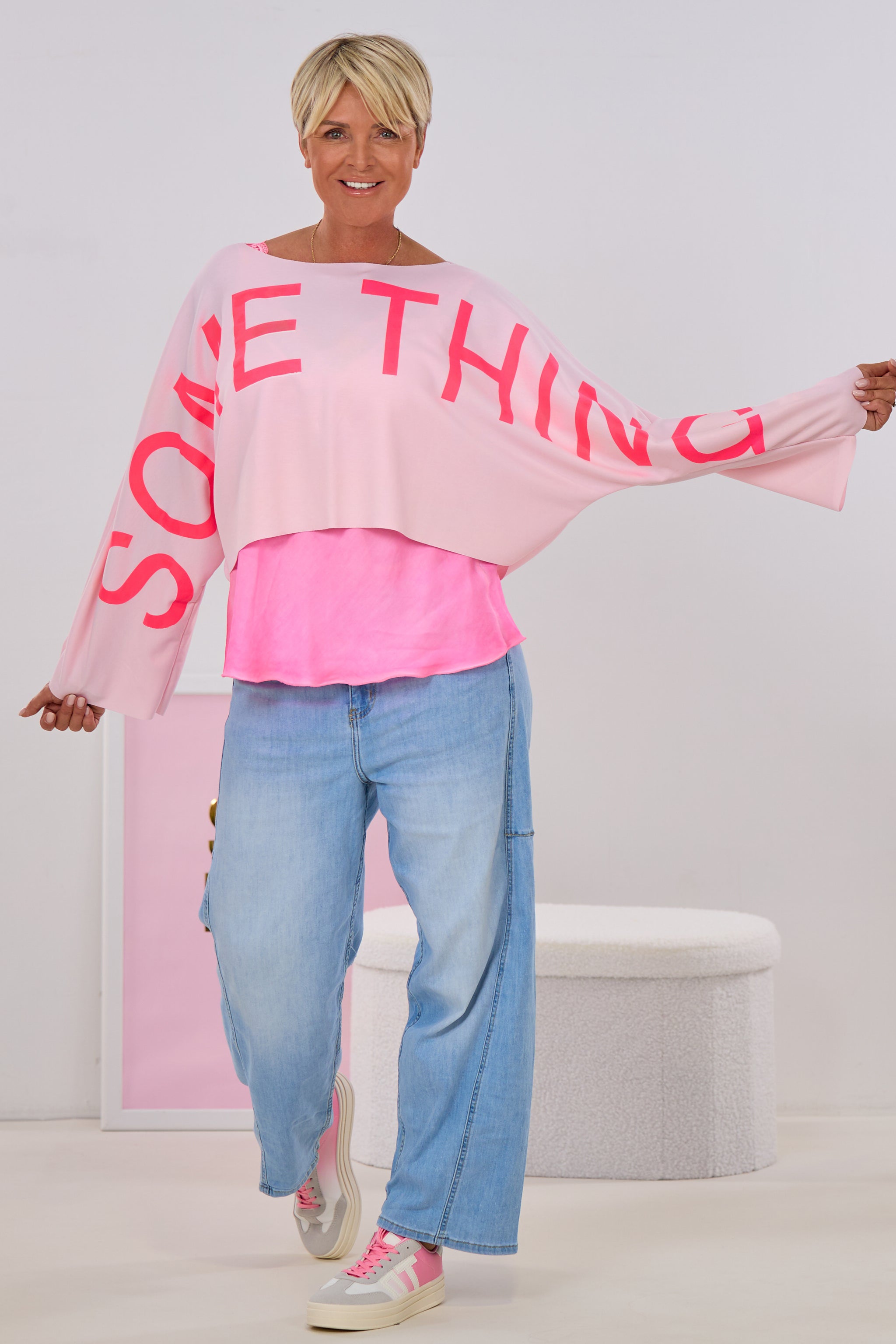 Weites cropped Shirt SOMETHING, rosa-pink