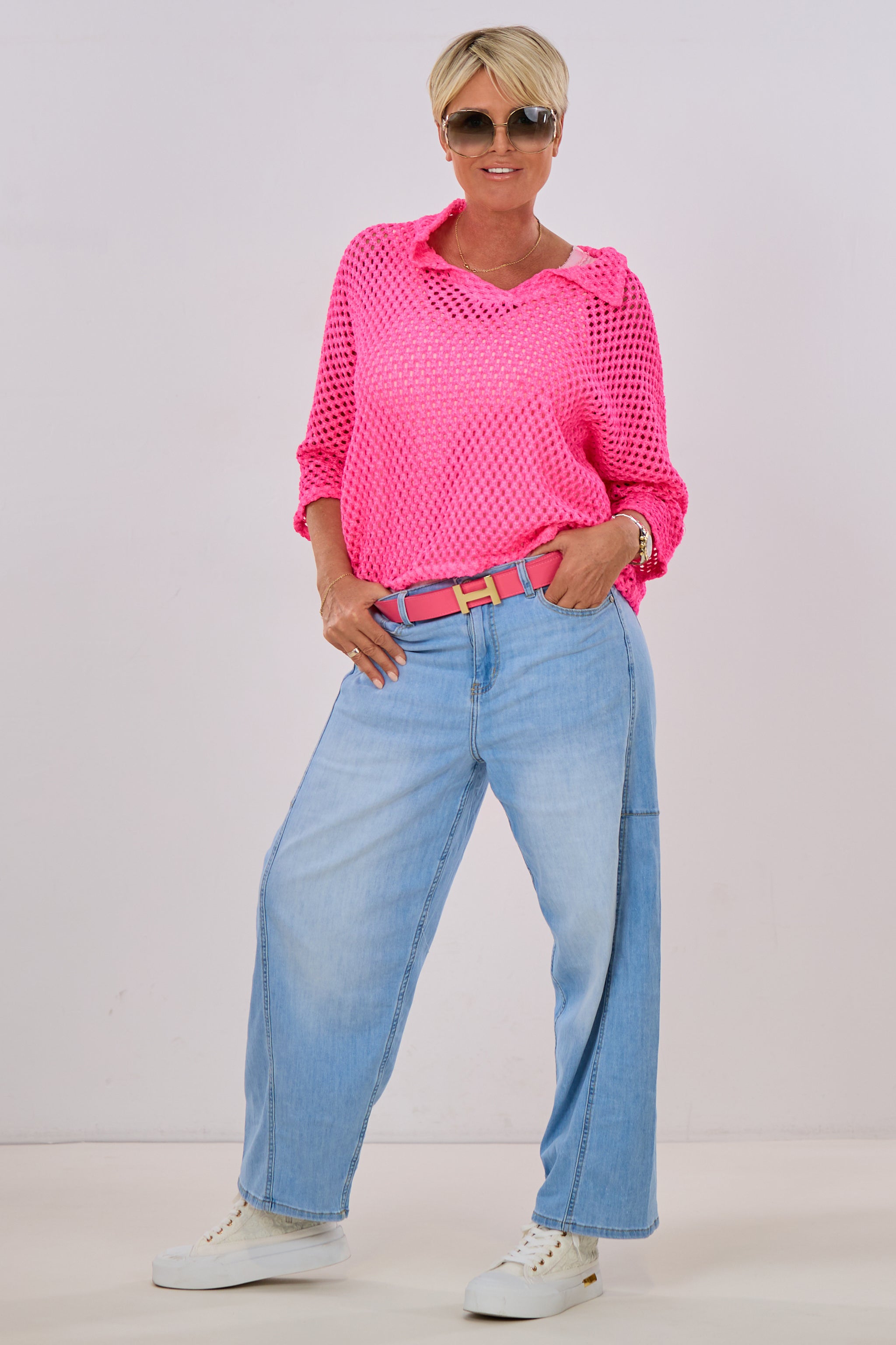 Jeans mit weiten Beinen, hell denim