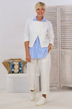 Bluse mit Cozy Jackenansatz, ecru-hellblau