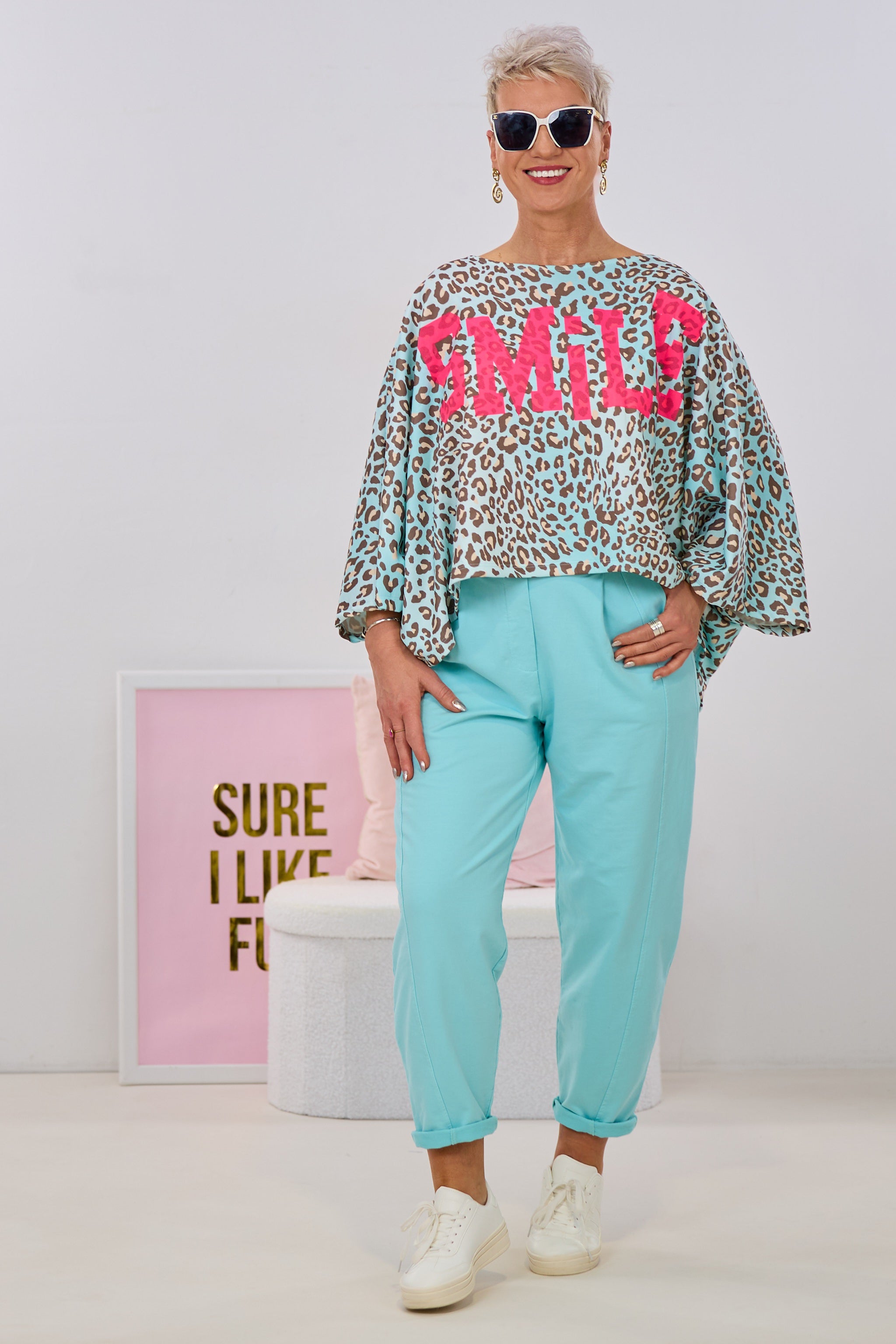 Cozy Sweaty SMILE, mint-braun-leo