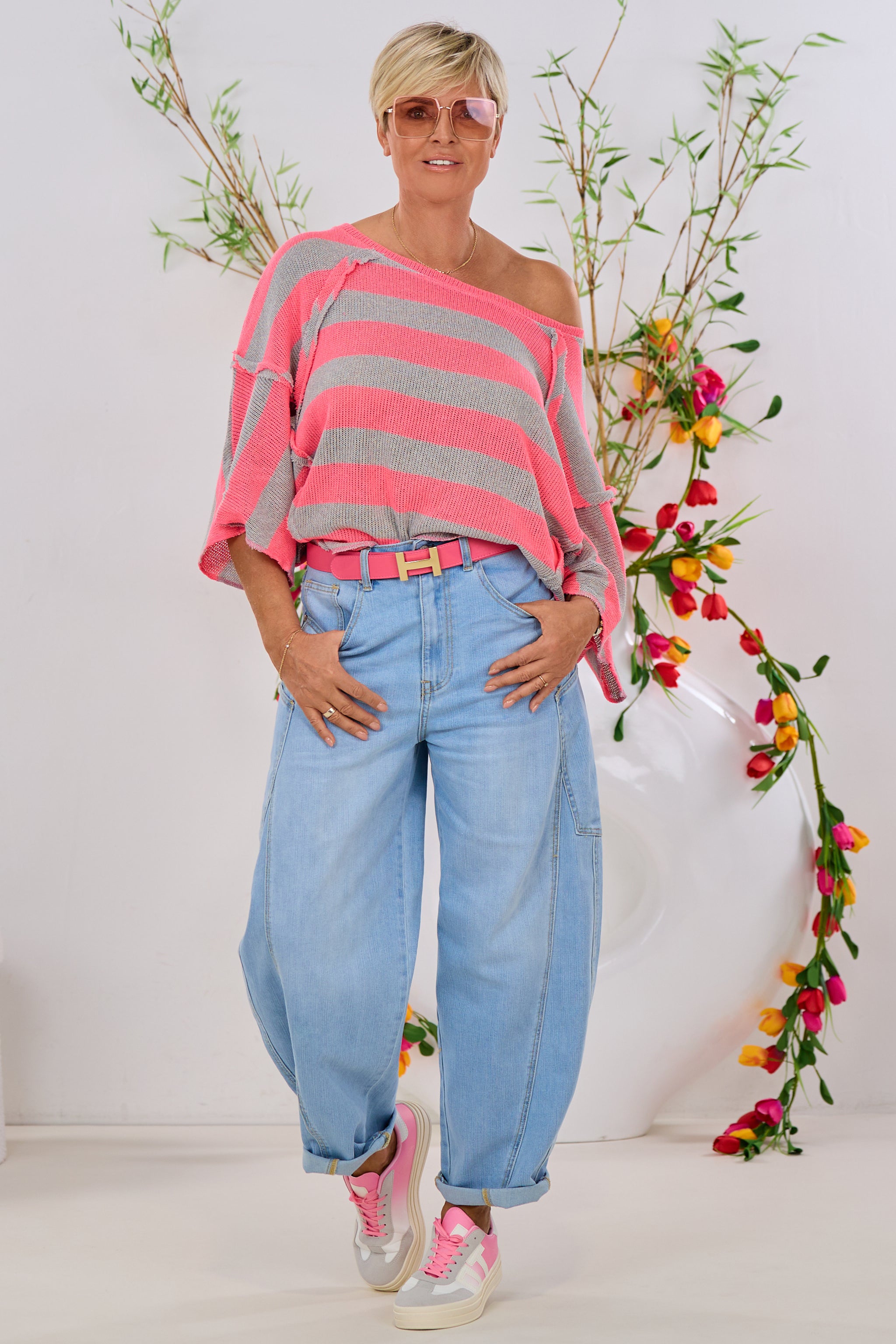 Uni Pulli mit außenliegenden Nähten, pink-taupe